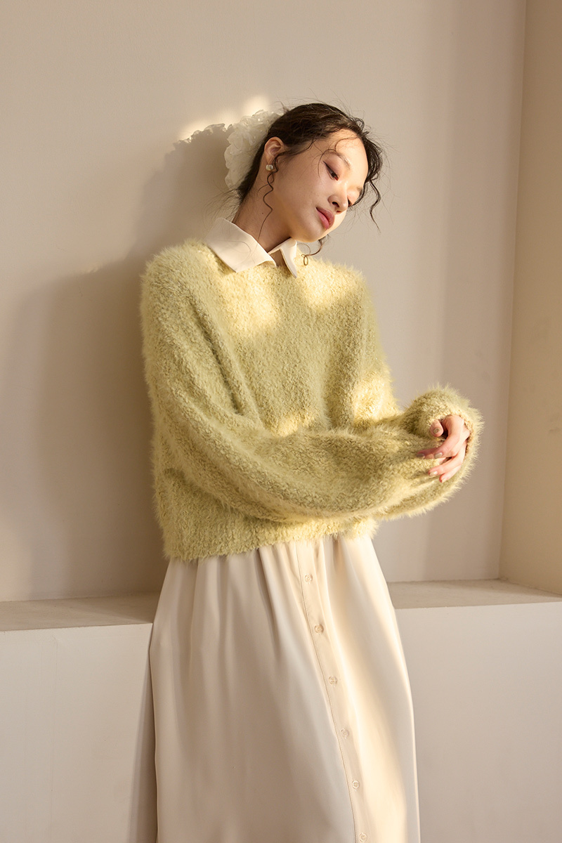 金蔥圓領絨毛針織上衣