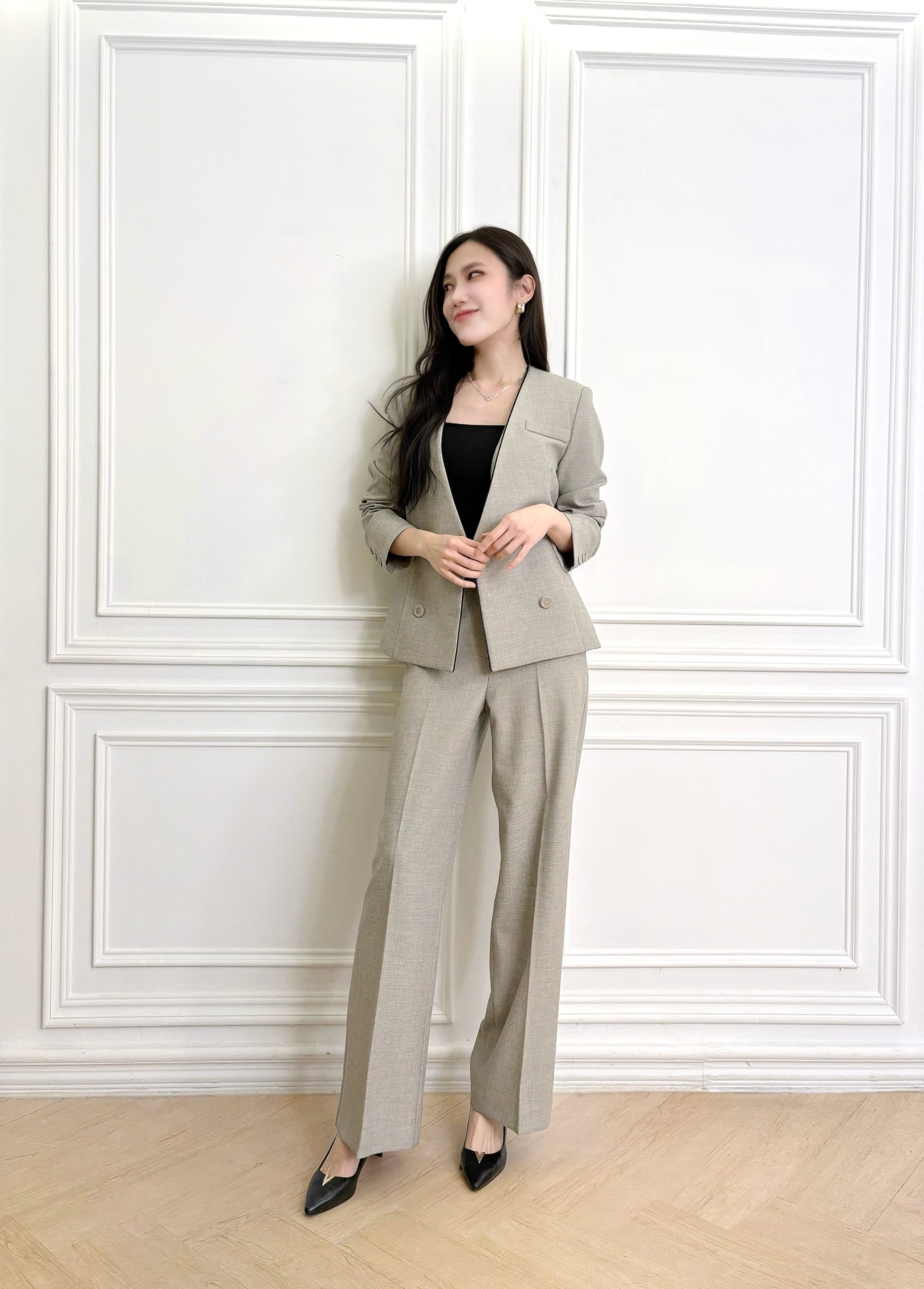 滾邊織紋雙排釦西裝套裝