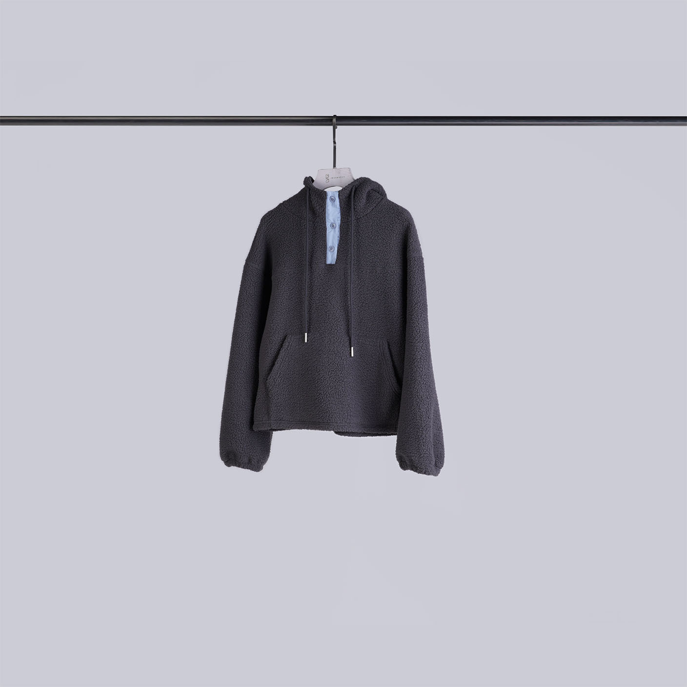 質感撞色鈕扣連帽毛毛帽T | 有點灰