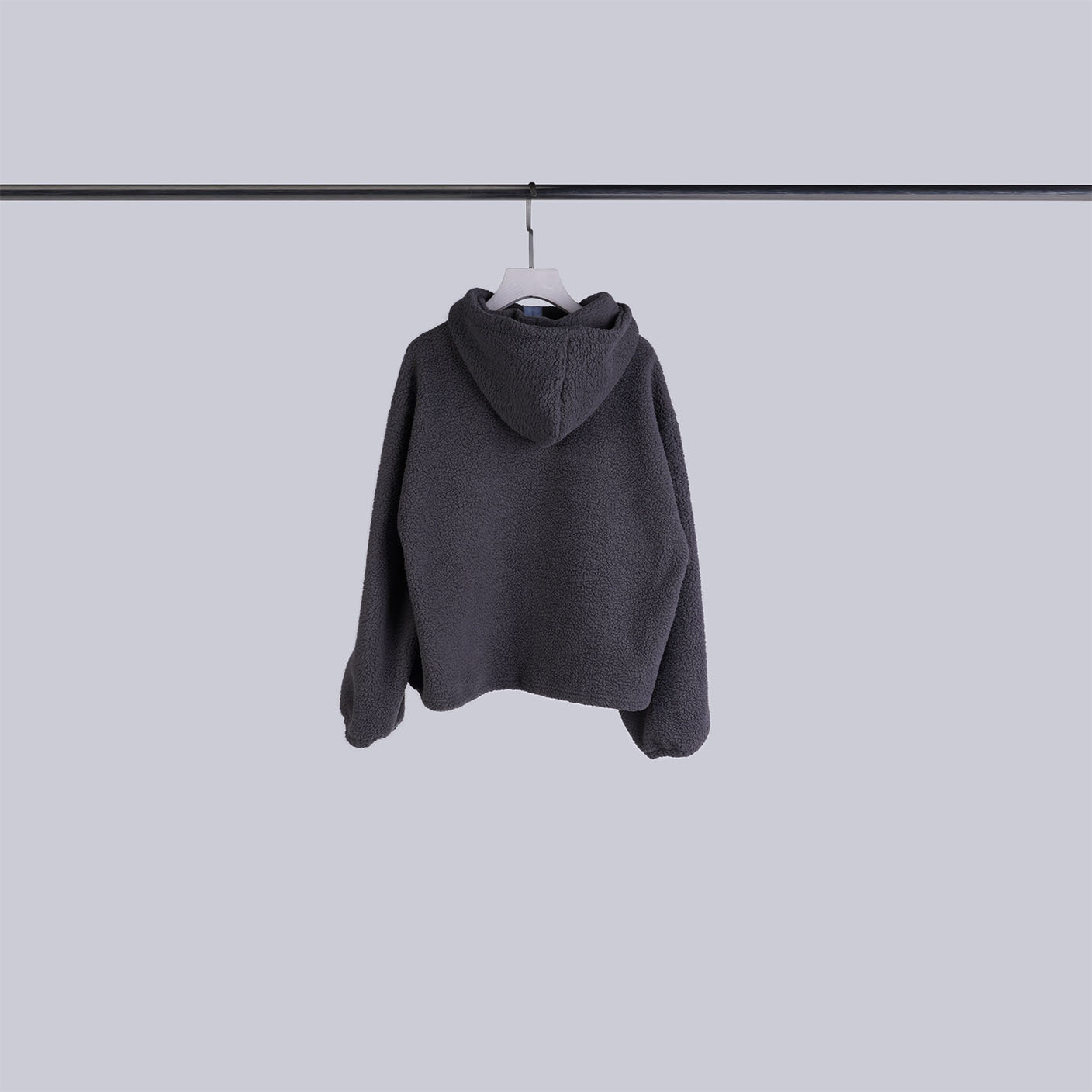 質感撞色鈕扣連帽毛毛帽T | 有點灰