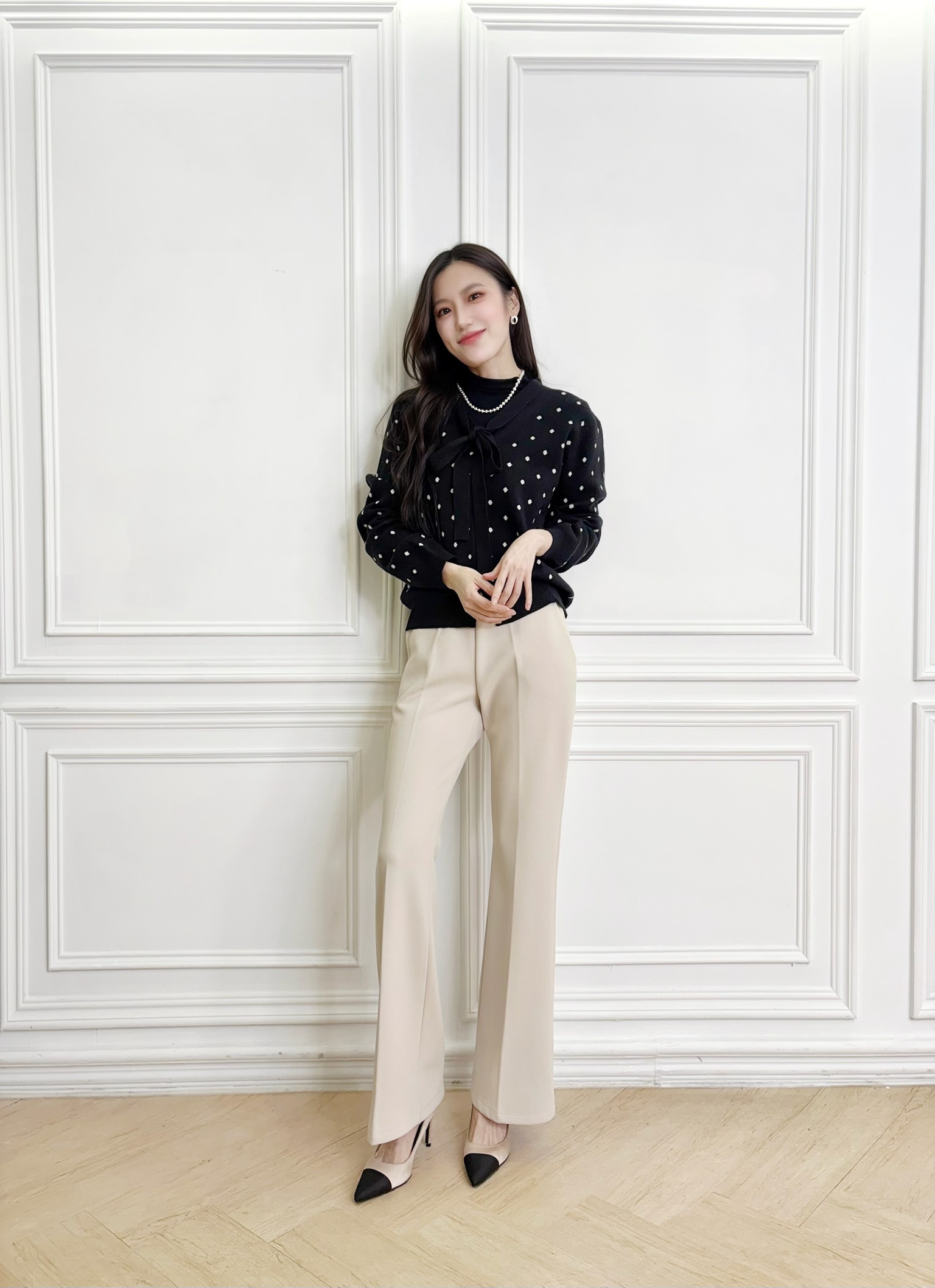 點點綁帶針織開襟衫