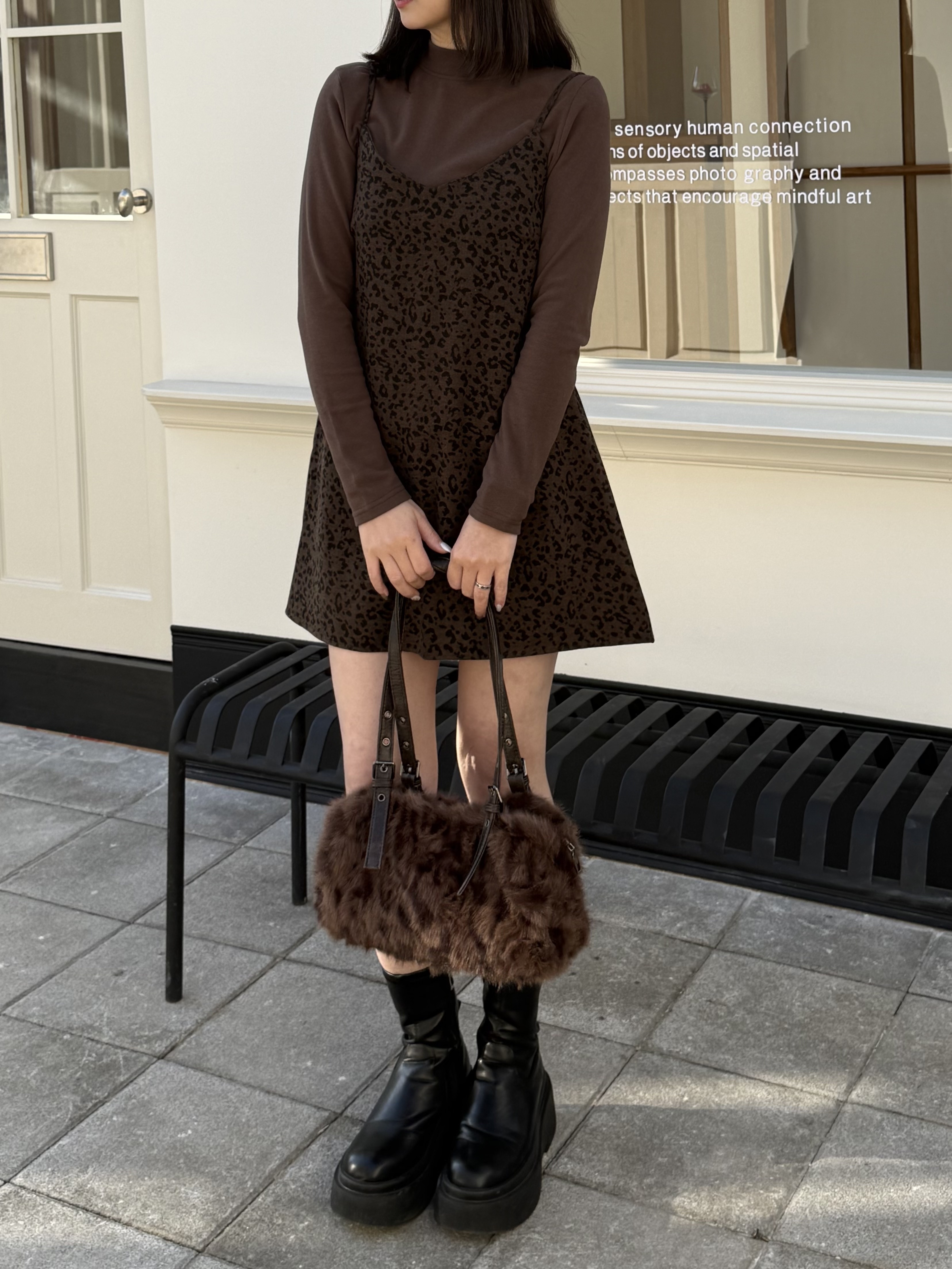 豹紋毛毛肩背包