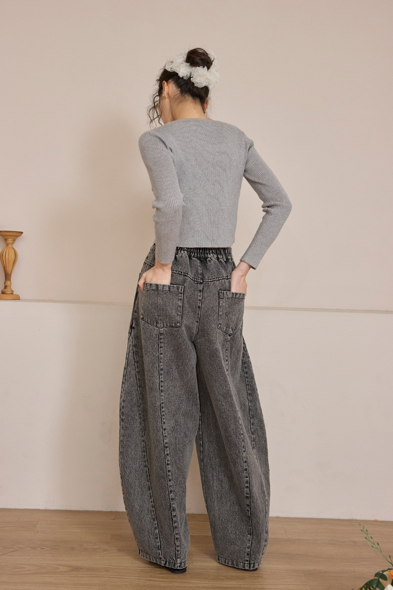 多色U領坑針織上衣