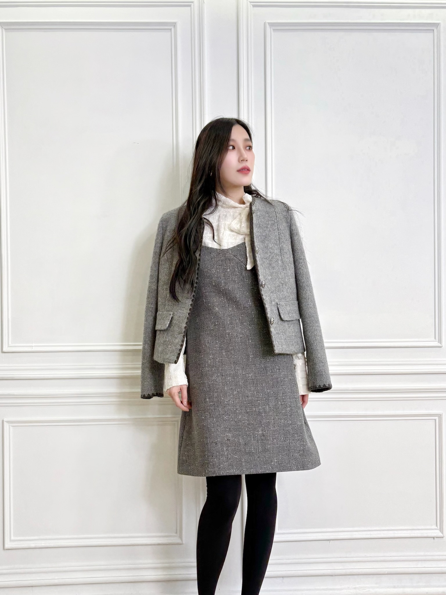 滾邊毛料銀釦廂型外套