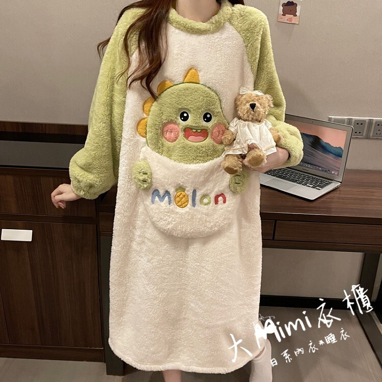 🔥暖呼呼系列-小恐龍珊瑚絨睡裙