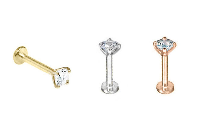 < Real Diamond > 0.1 ct Diamond 14K Gold Labret Earrings