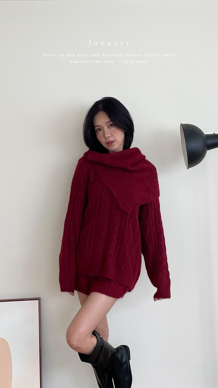 附脖圍麻花針織套裝