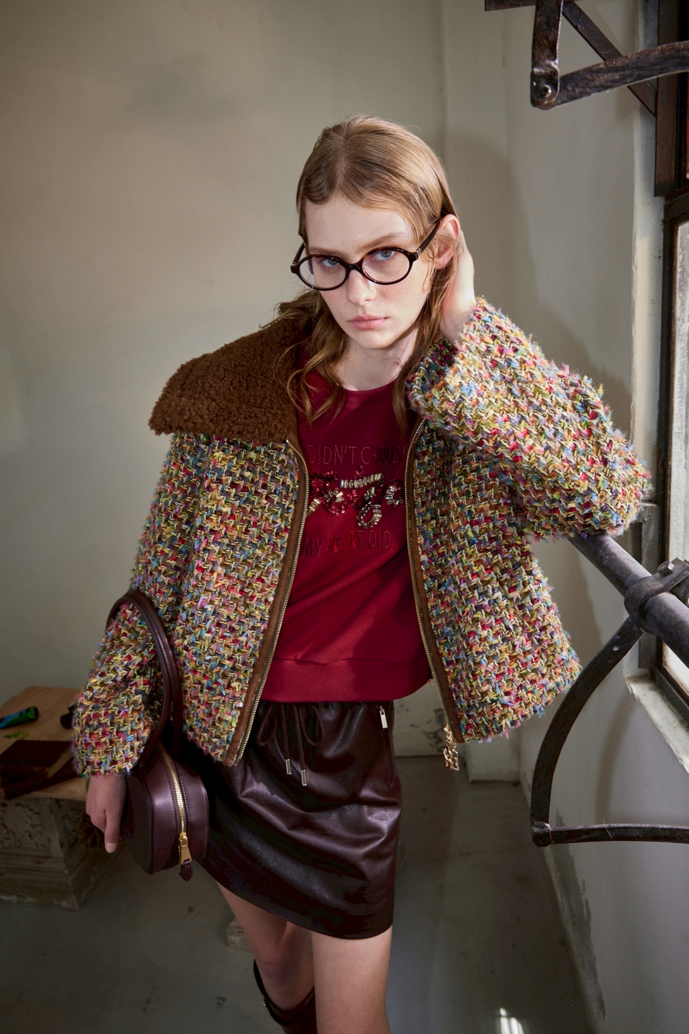 BE15016D1 暖暮泰迪彩色編織羊羔絨領短外套