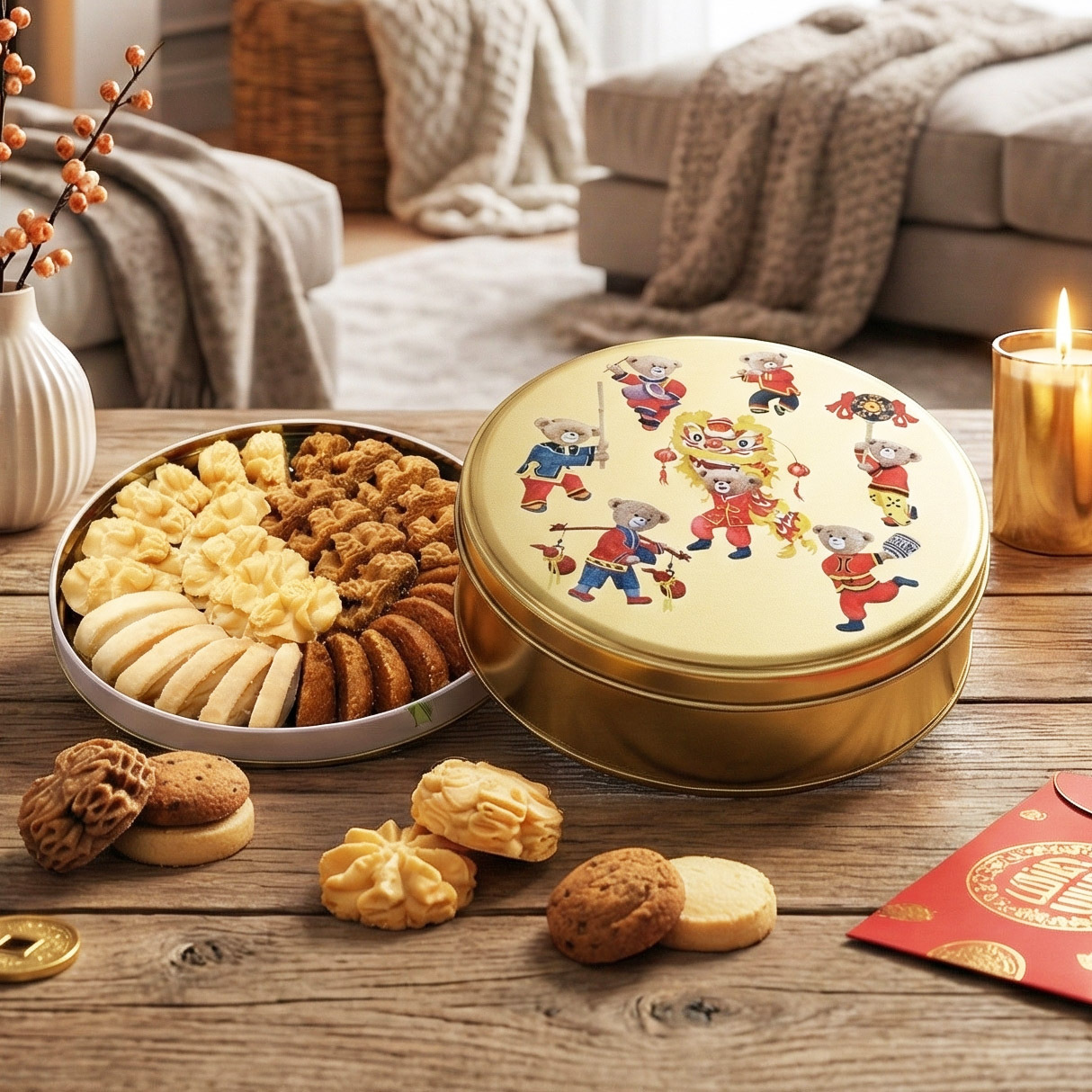 香港 珍妮餅家 聰明小熊 曲奇餅乾禮盒 320g 附提袋 (四味 春節版)