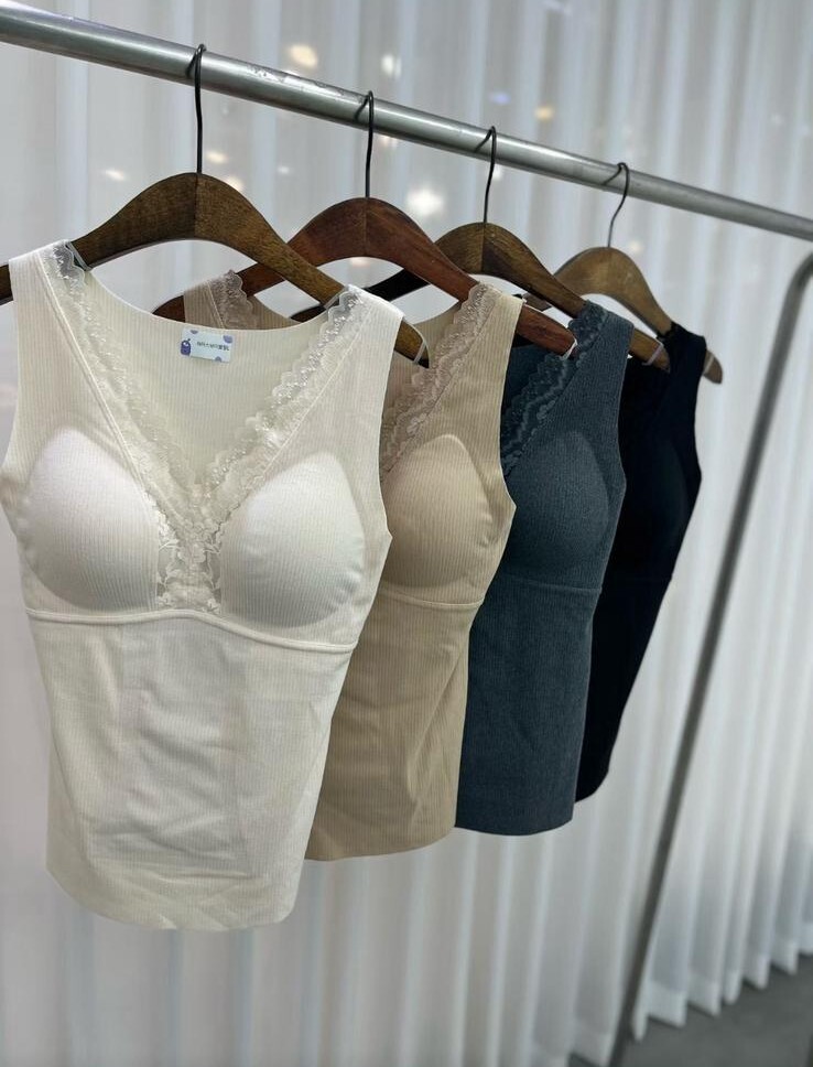 HH60  蕾絲領發熱背心內衣 1cm pad暖宮效果 20%羊毛 蠶絲敏感肌 SIZE:M-XXL  MADE IN KOREA