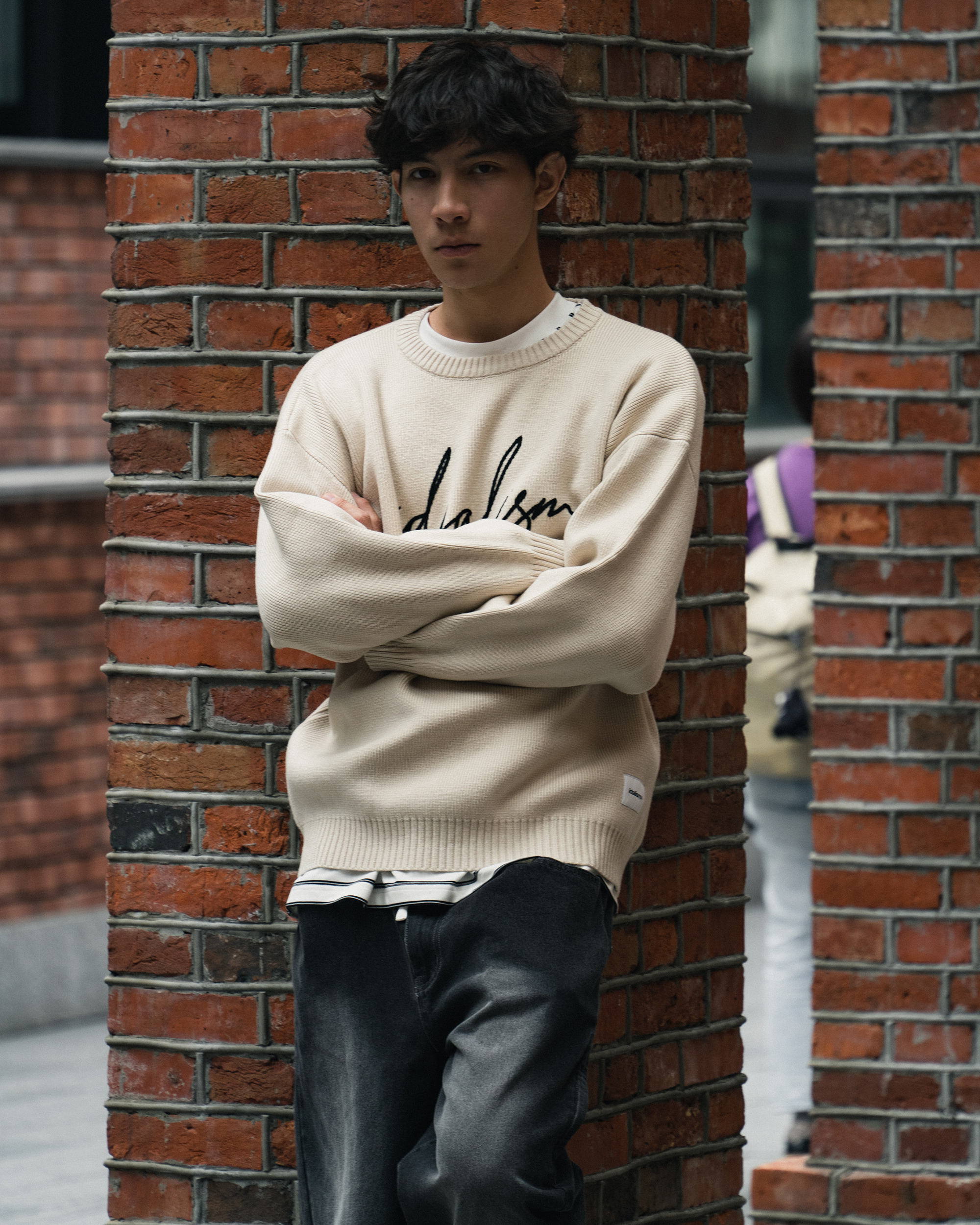 IDEALISM IDE Chain Knit 草寫 刺繡 長袖 針織 毛衣 兩色