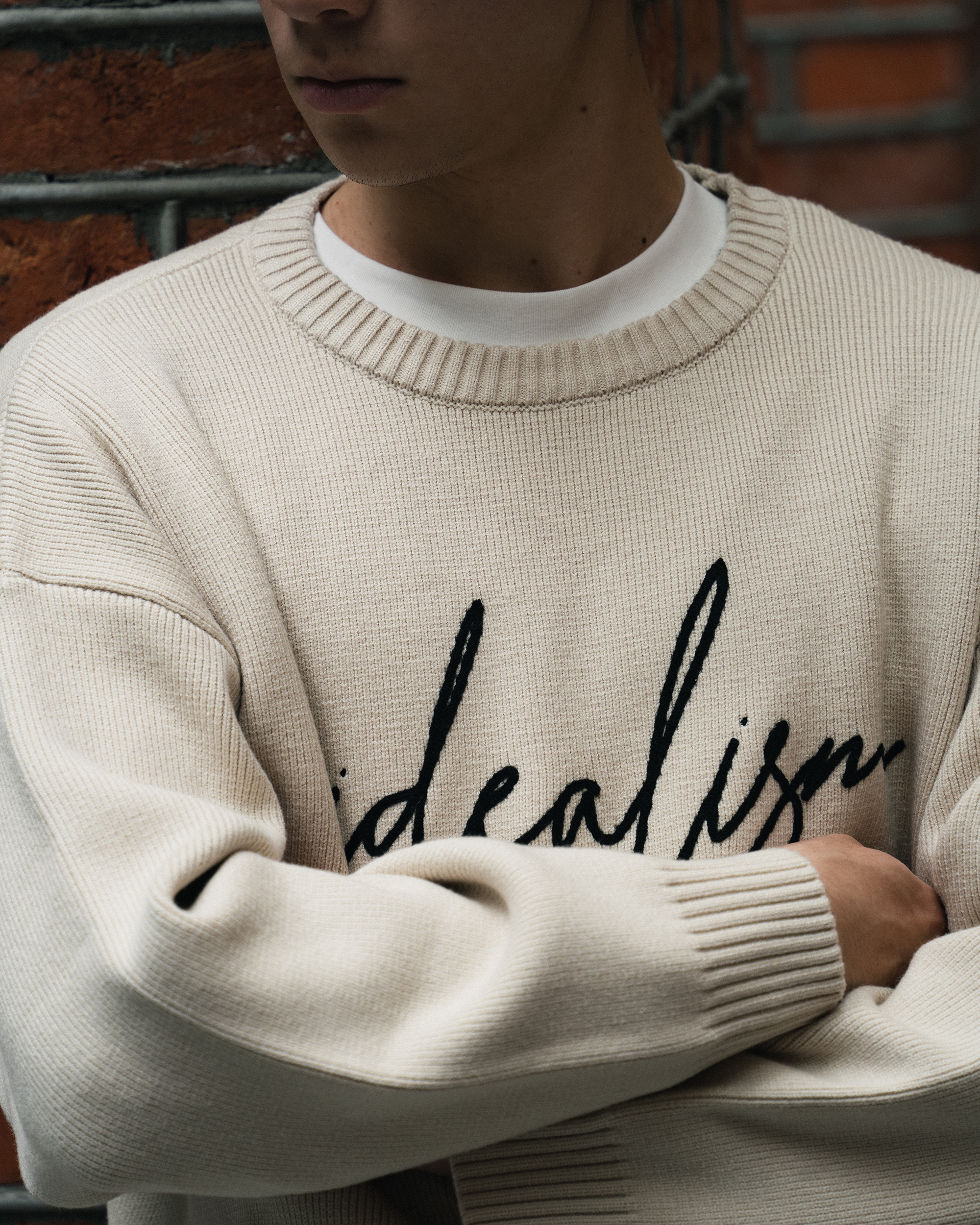 IDEALISM IDE Chain Knit 草寫 刺繡 長袖 針織 毛衣 兩色