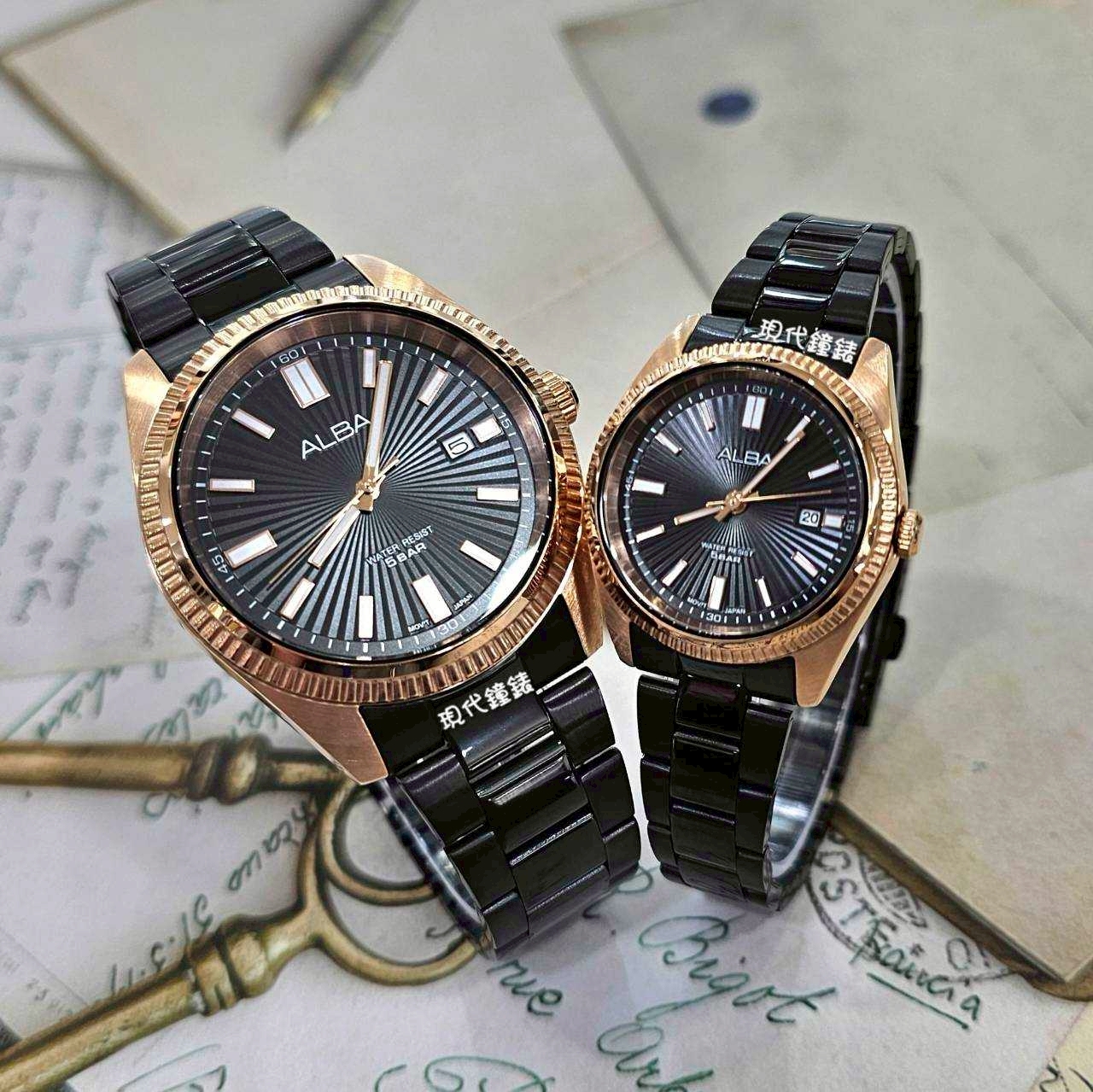 【ALBA 雅柏】太陽紋硬幣圈情侶對錶-在夜影下漫步 VJ42-X370Q (42mm ) / VJ22-X431Q (30mm ) 現代鐘錶