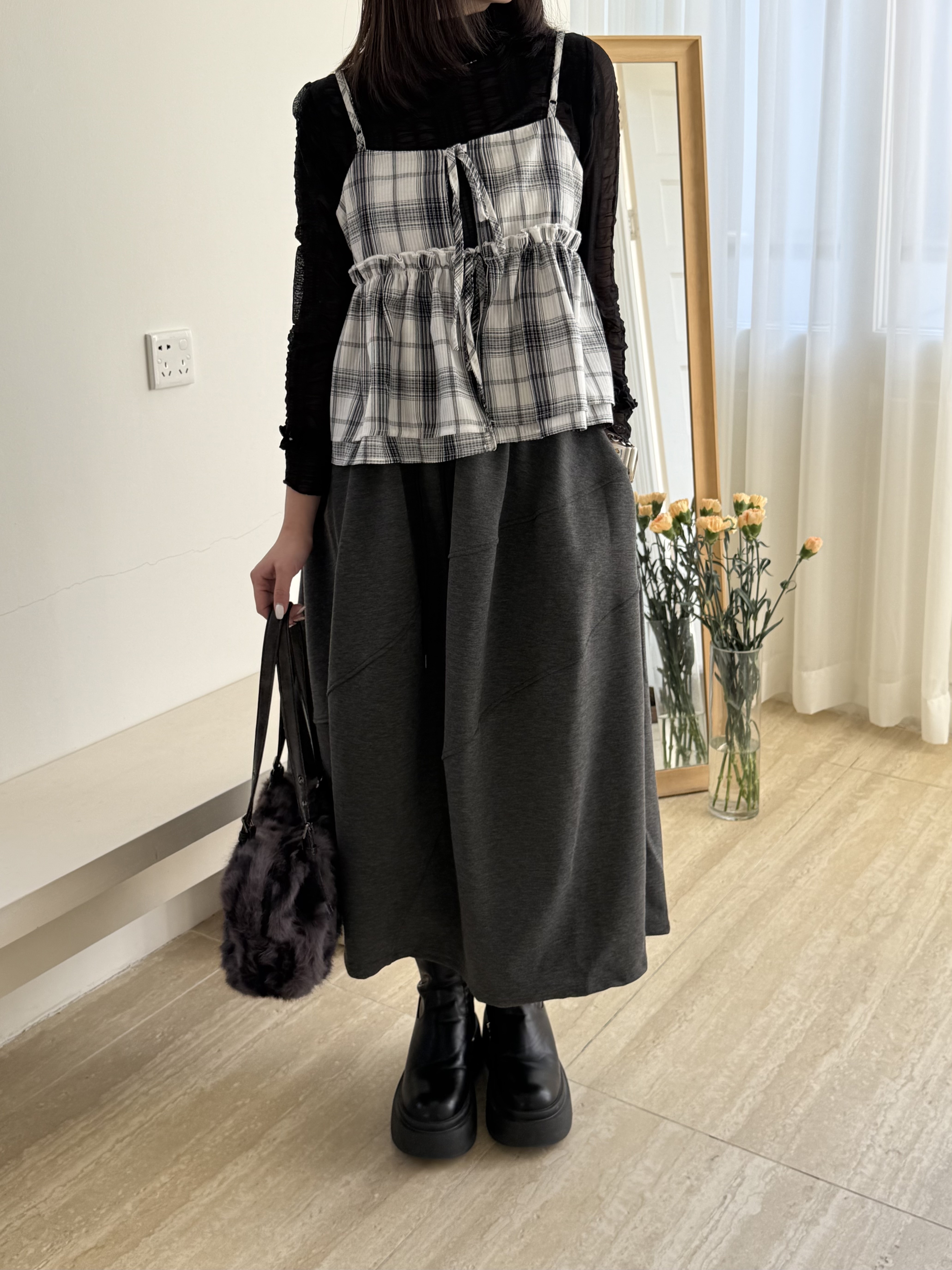 不規則線條太空棉長裙