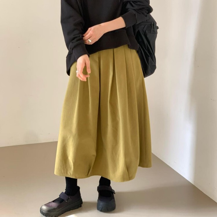韓國 REVE 打摺氣球裙 芥末黃