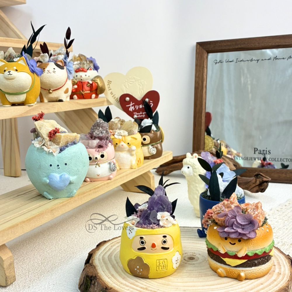 DS The Lovers『絮語時光』獨家設計款礦石永生花擺飾 永生花擺飾 礦石擺飾 招財貓 財犬 招財 可愛擺飾 水晶