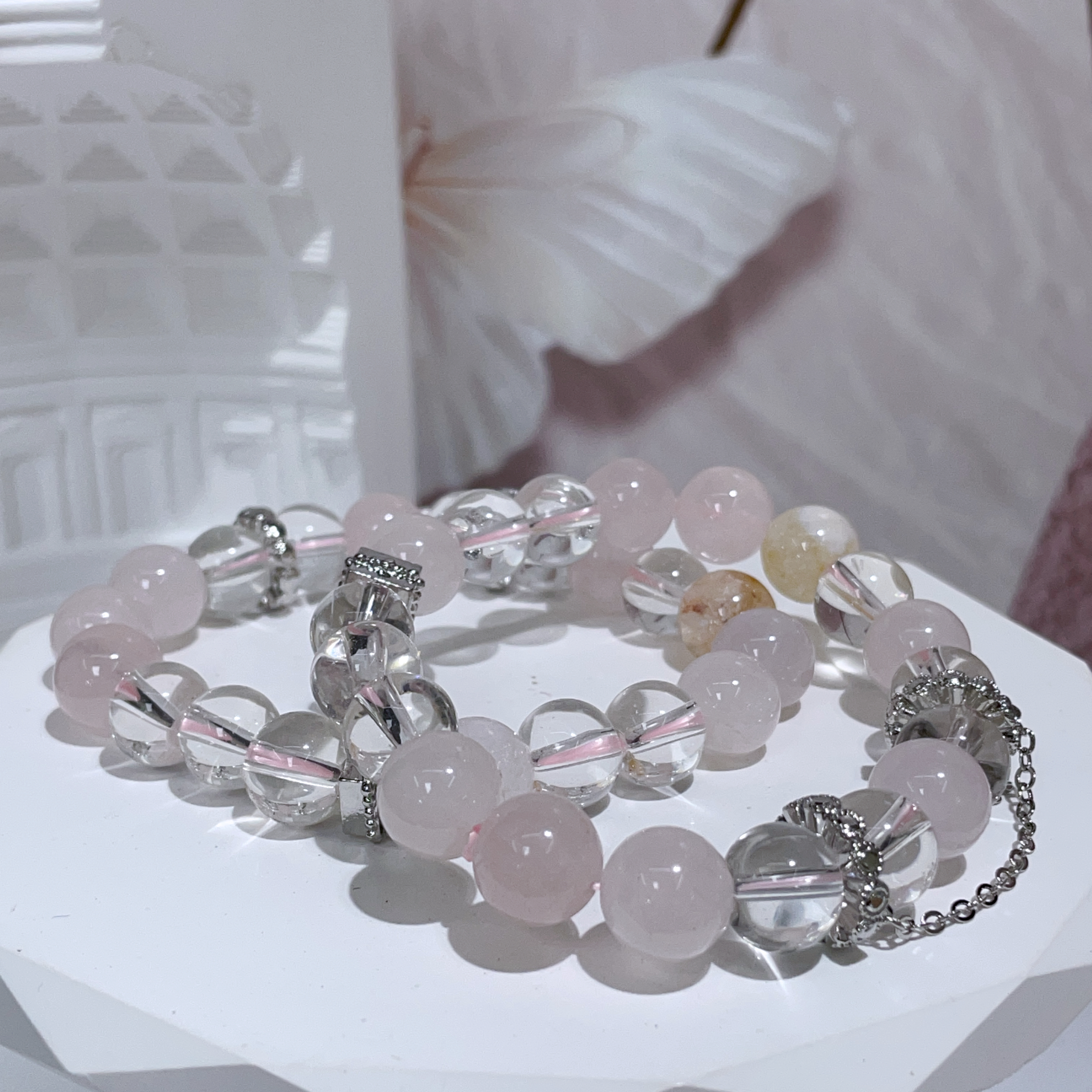 粉晶拼K9水晶黃水晶設計款手串 10mm