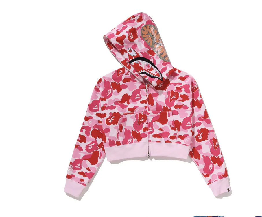 【BAPE女生】0110 發售 短版水鑽鯊魚 ABC CAMO CRYSTAL STONE SHARK CROPPED FULL ZIP HOODIE