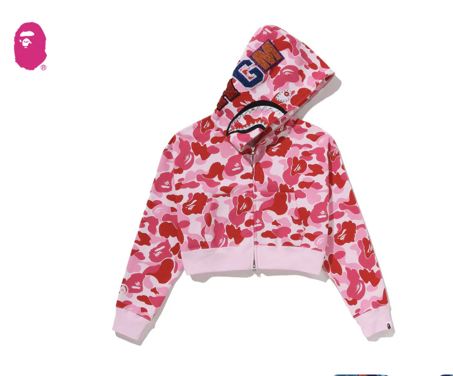【BAPE女生】0110 發售 短版水鑽鯊魚 ABC CAMO CRYSTAL STONE SHARK CROPPED FULL ZIP HOODIE