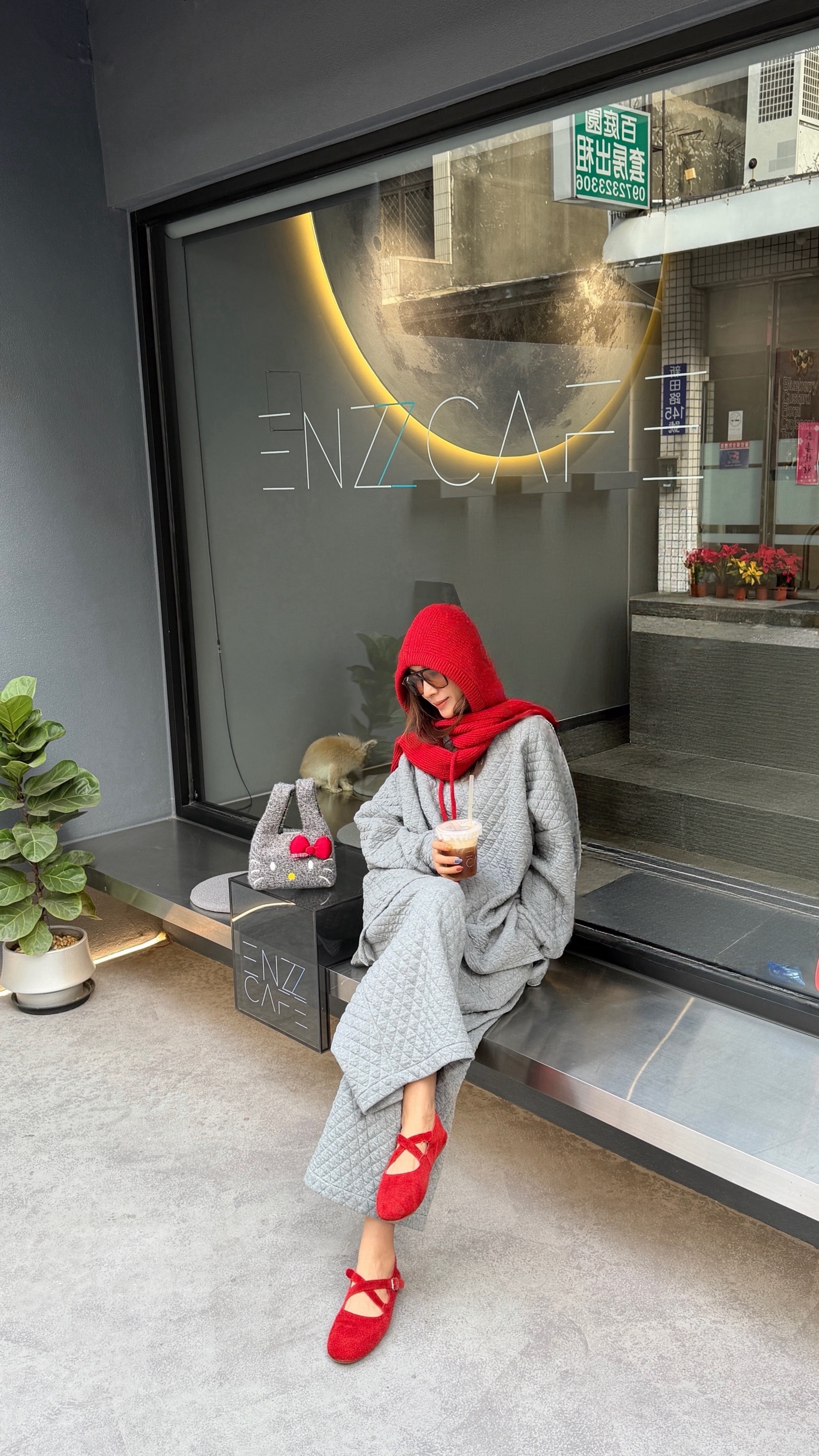 菱格紋大象灰休閒套裝