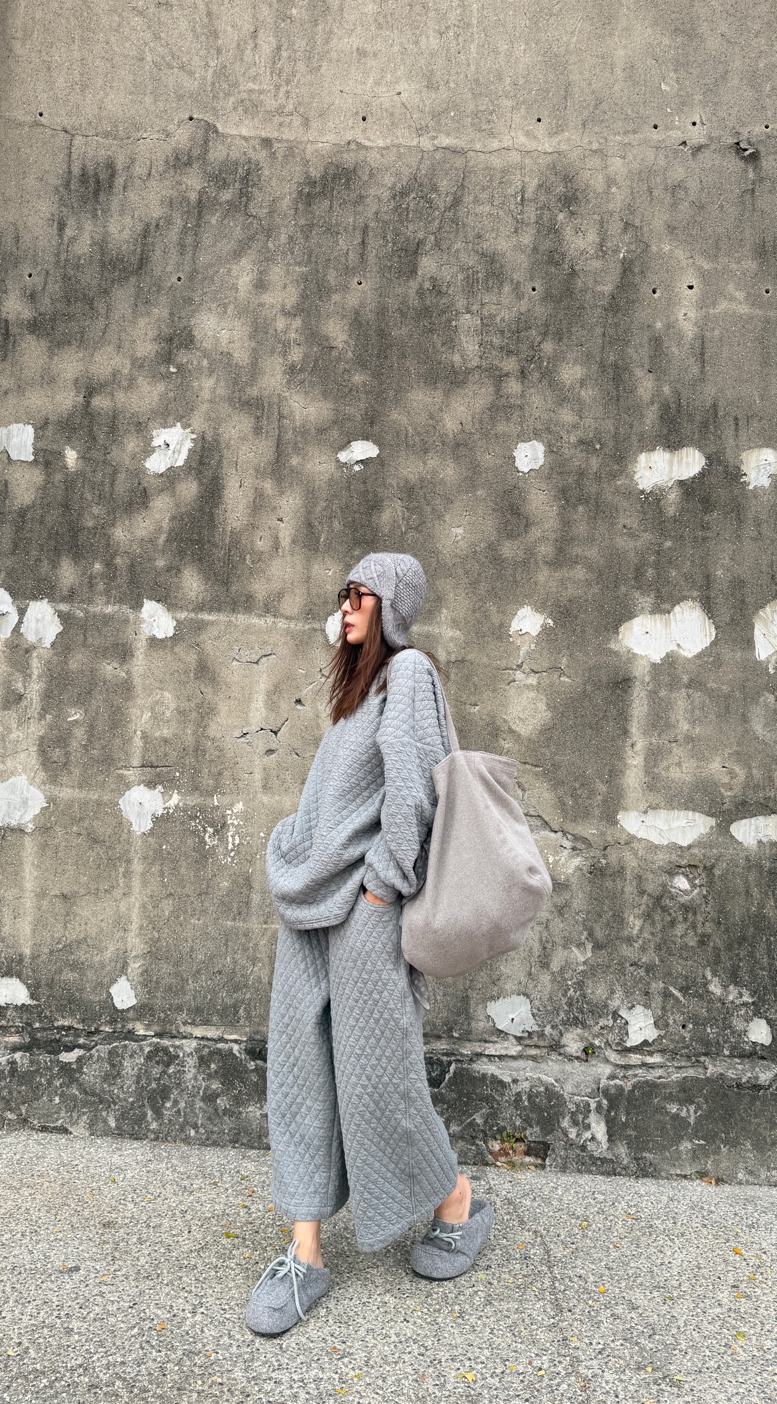 菱格紋大象灰休閒套裝