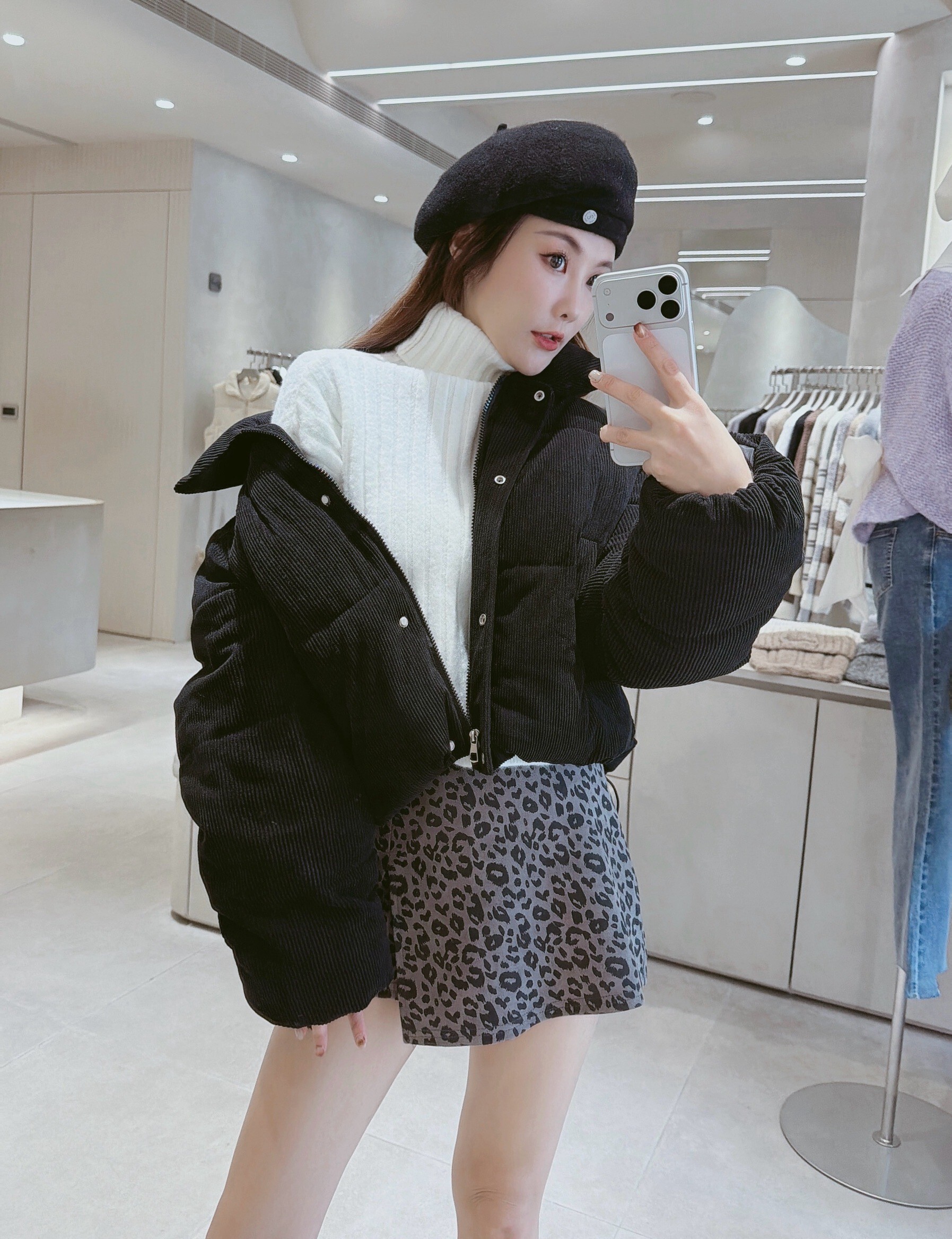 立領坑條絨鋪棉外套