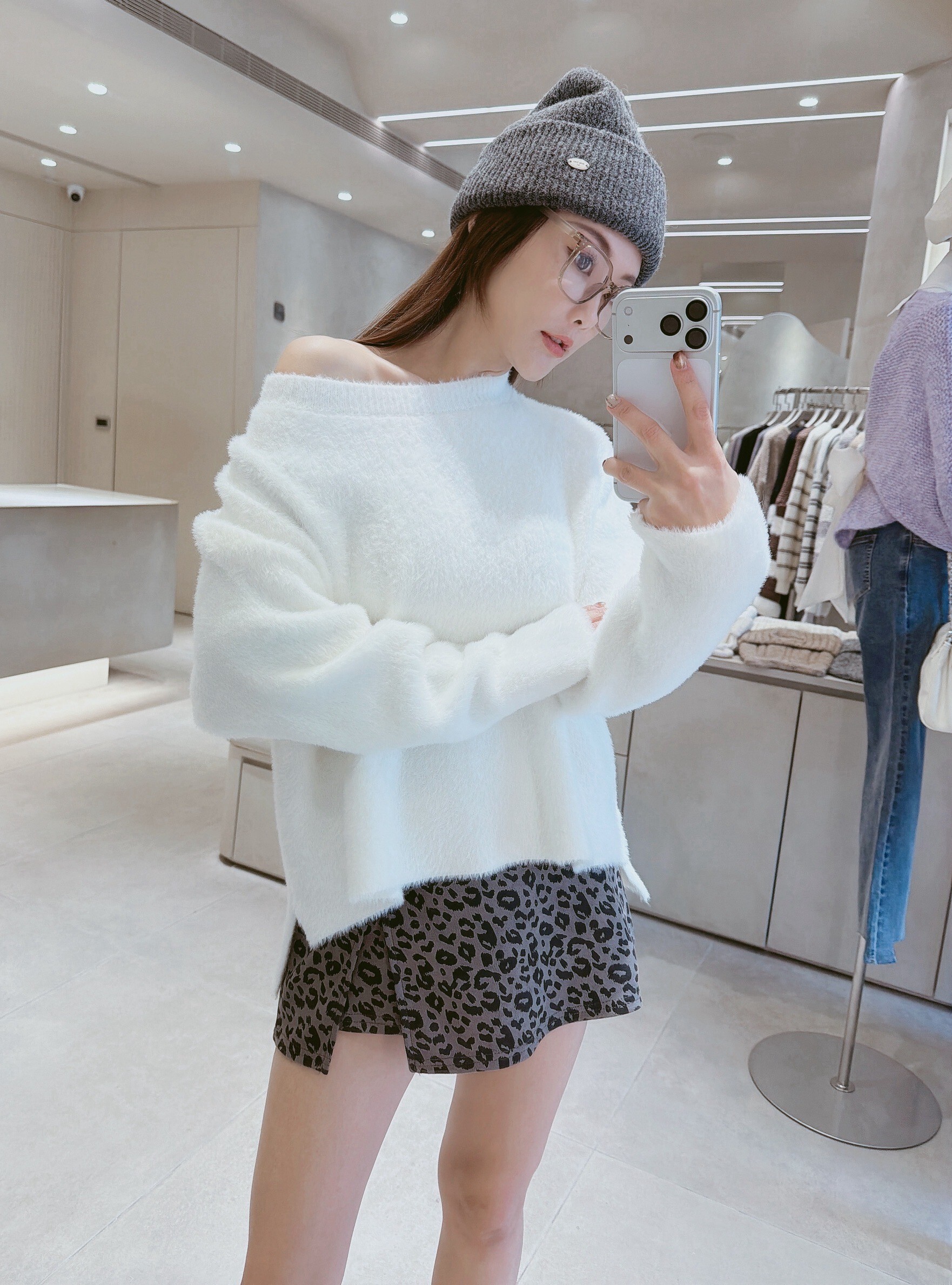 前短後長水貂毛針織上衣