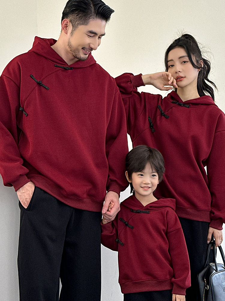 中國風盤扣親子連帽上衣(80-150/S-3XL)