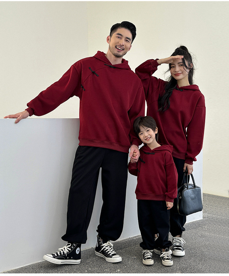 中國風盤扣親子連帽上衣(80-150/S-3XL)