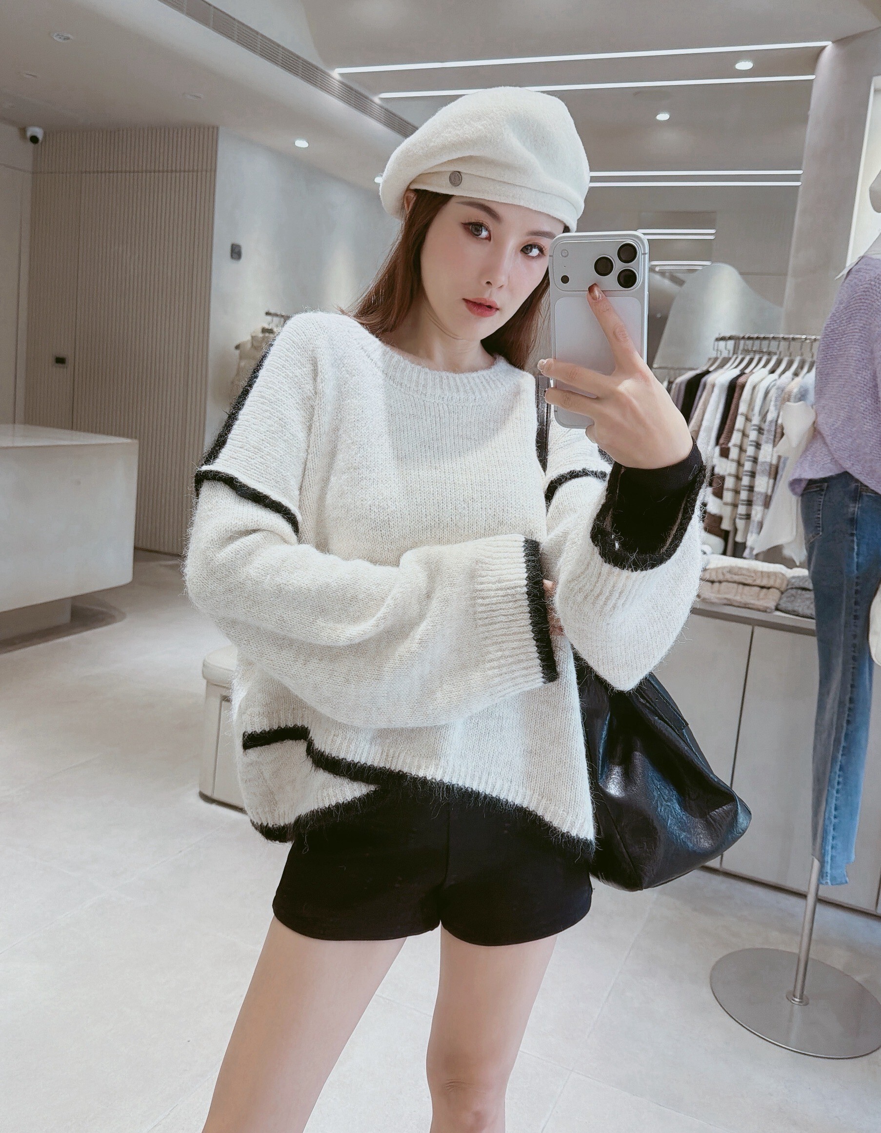 下交叉滾邊拼接針織衣