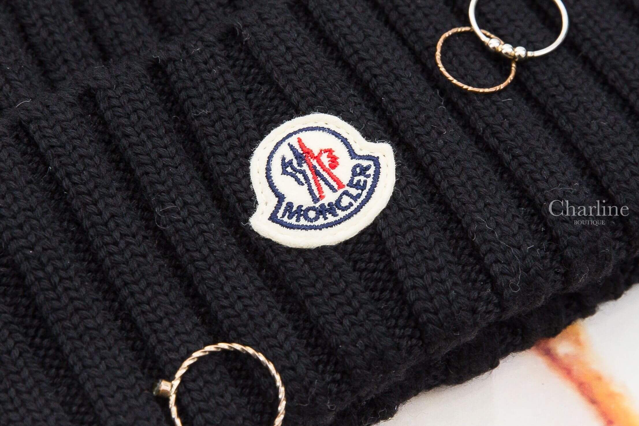 Moncler Wool Beanie 黑色刺繡Logo羊毛針織毛帽