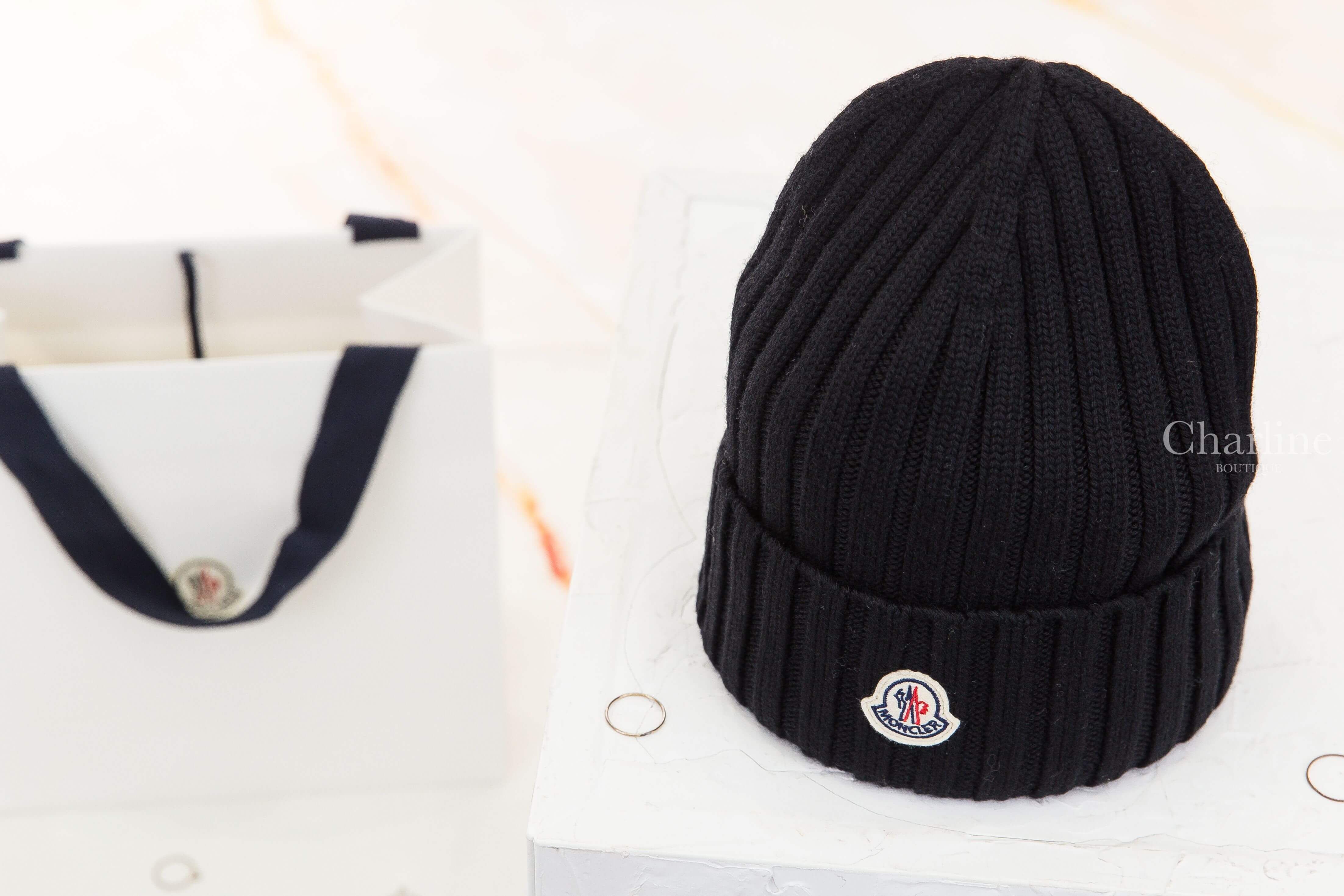 Moncler Wool Beanie 黑色刺繡Logo羊毛針織毛帽