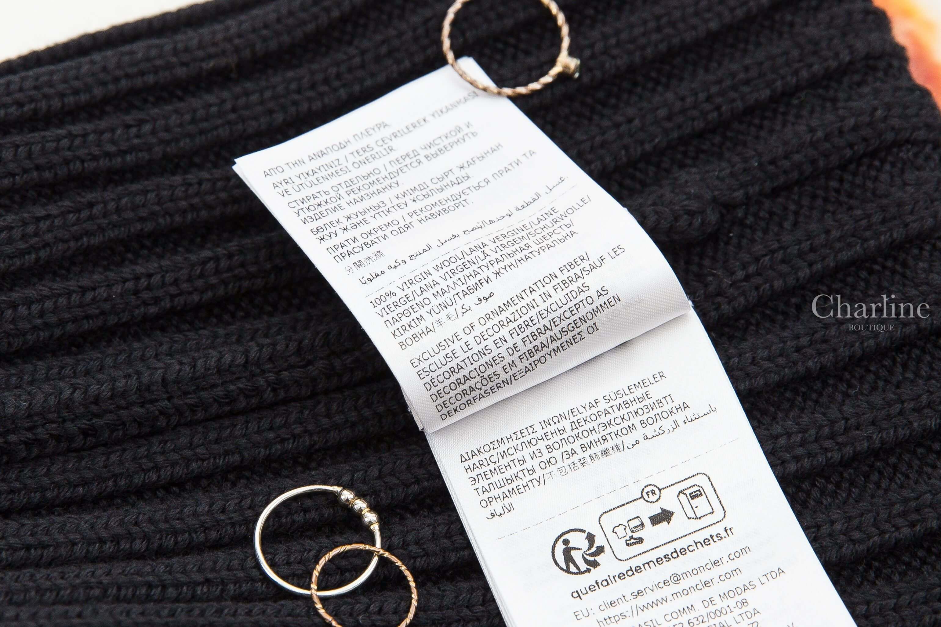 Moncler Wool Beanie 黑色刺繡Logo羊毛針織毛帽-Charline Boutique 精品代購