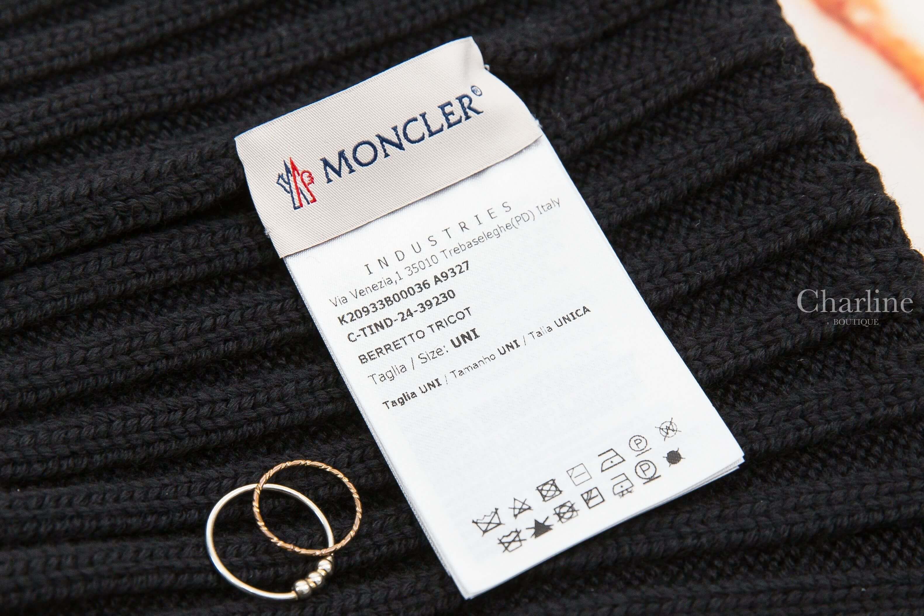 Moncler Wool Beanie 黑色刺繡Logo羊毛針織毛帽-Charline Boutique 精品代購