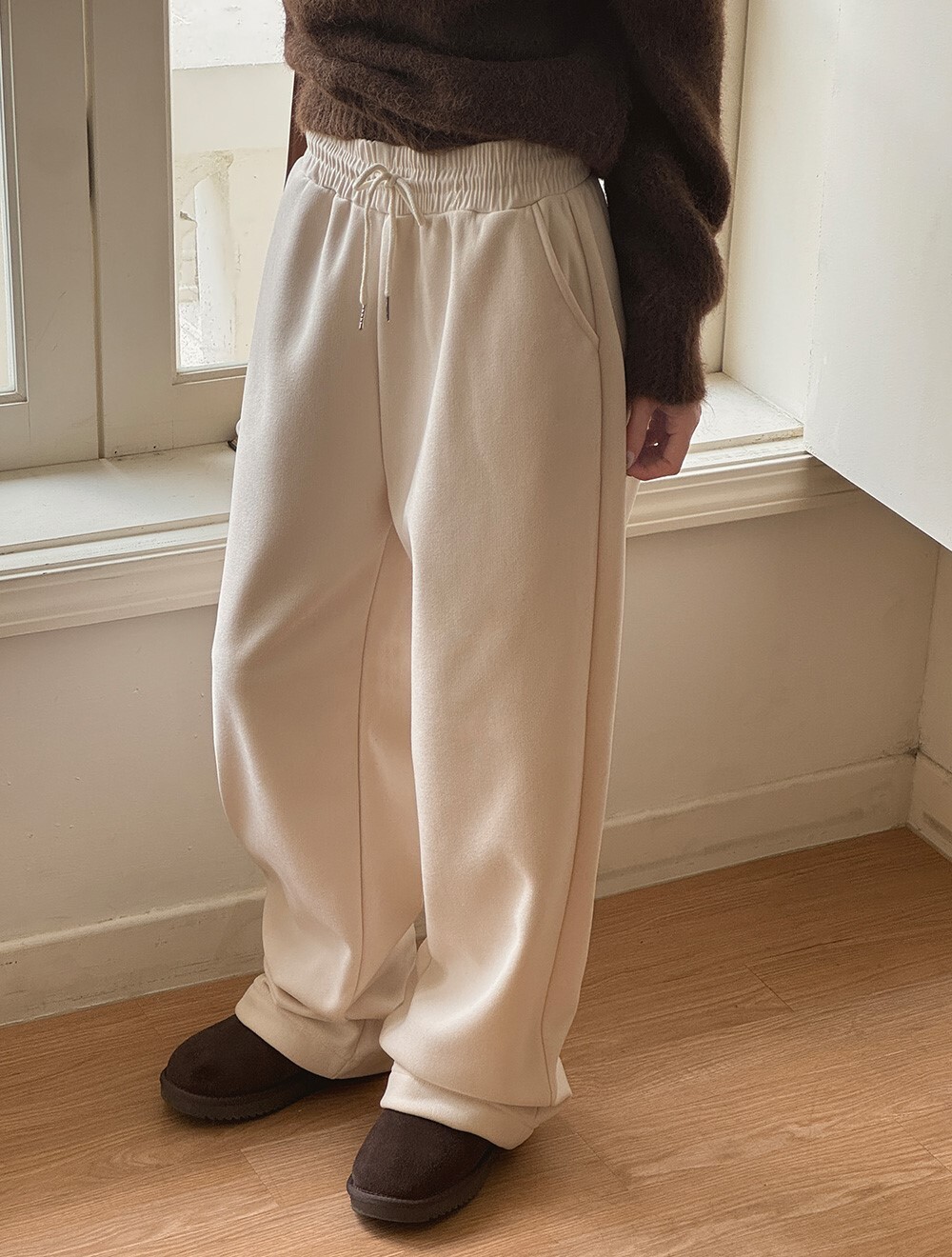 韓國grace muse授權 溫暖奶咖冬季內刷毛抽繩鬆緊褲