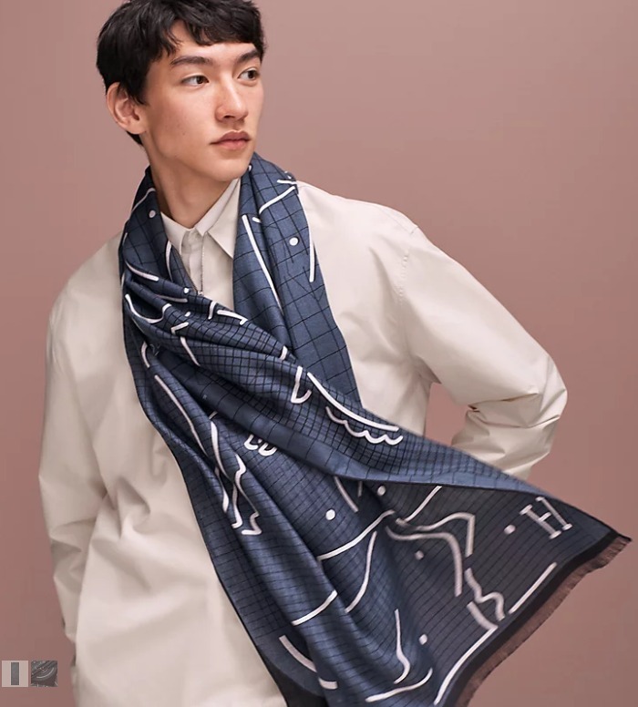全新HERMES SCARF,  63X180CM  Hippographe rectangle, H694002T 05 ,愛馬士圍巾,灰藍色羊絨, #BRAND NEW #香榭站正品