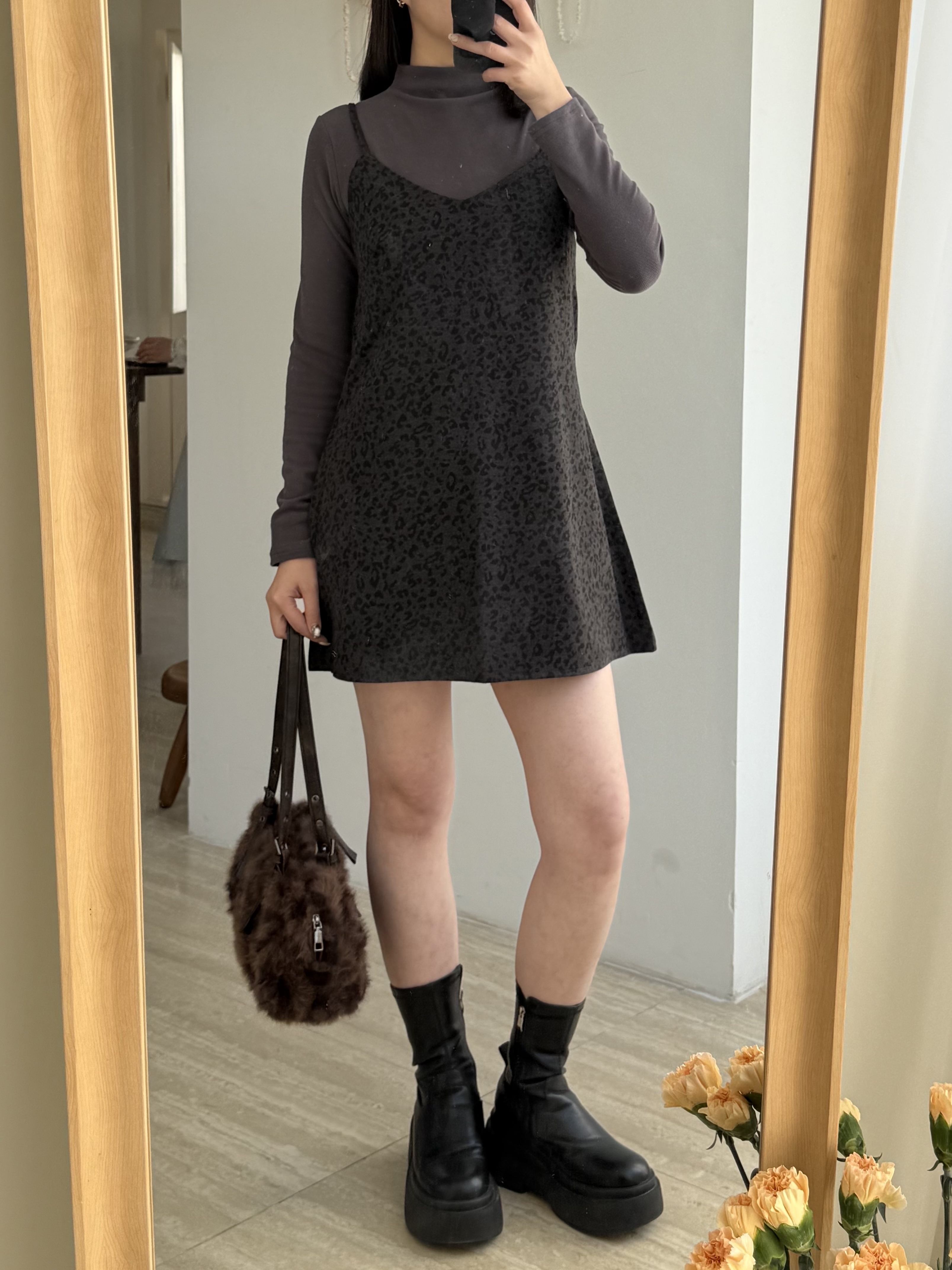 肩帶可調豹紋短洋