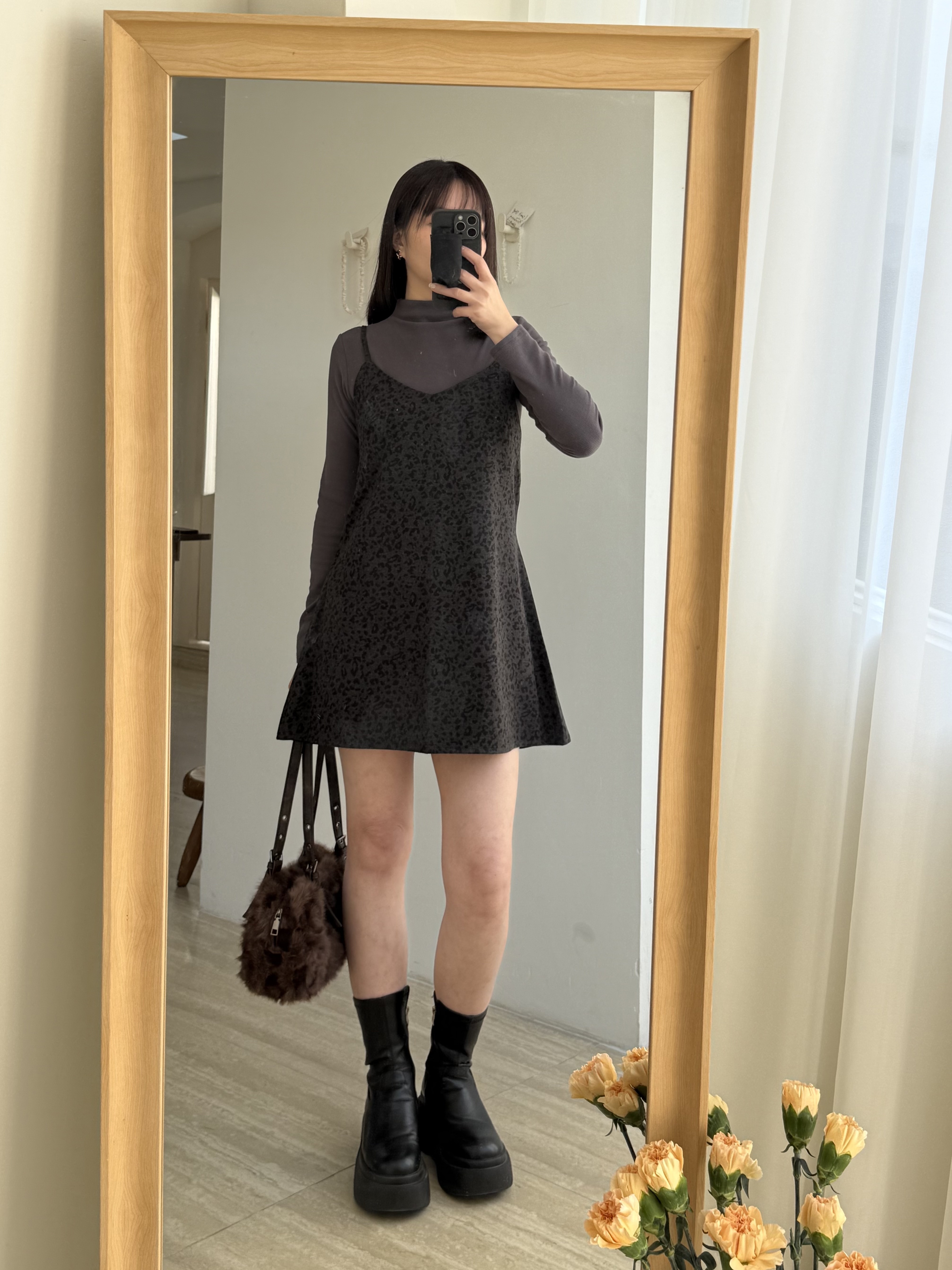 肩帶可調豹紋短洋