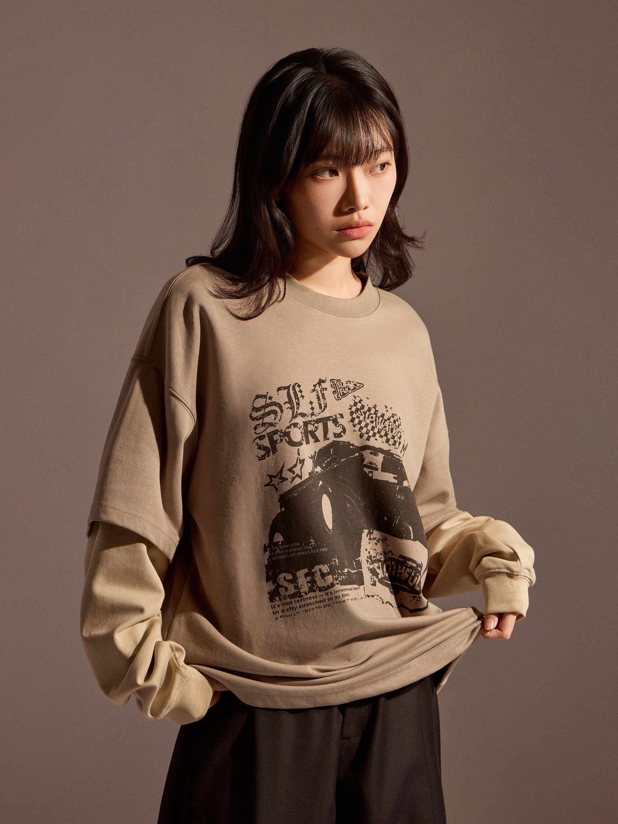 老派賽車拼接長袖T