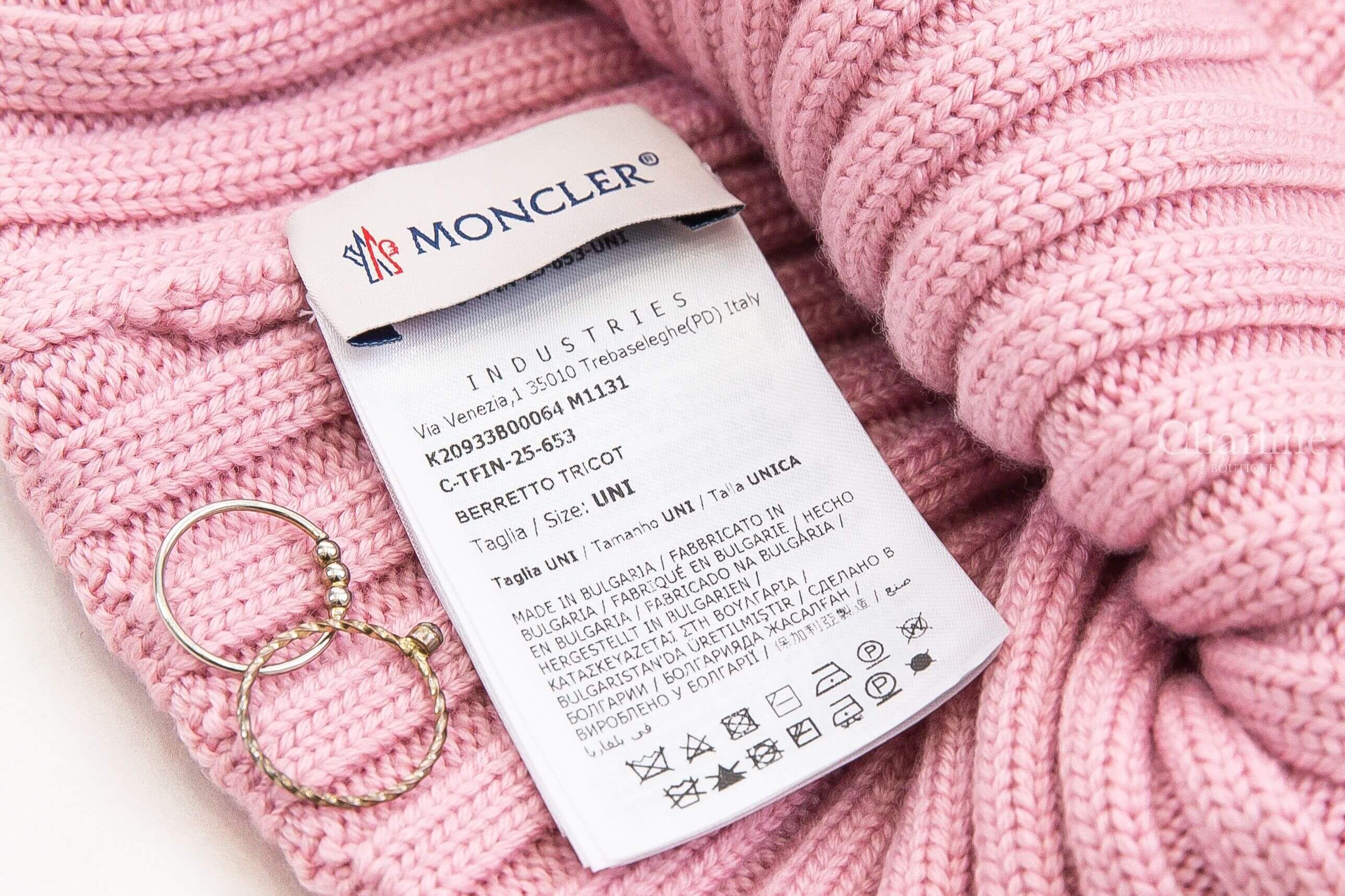 Moncler Wool Beanie With Pom Pom 粉色毛球刺繡Logo羊毛針織毛帽-Charline Boutique 精品代購