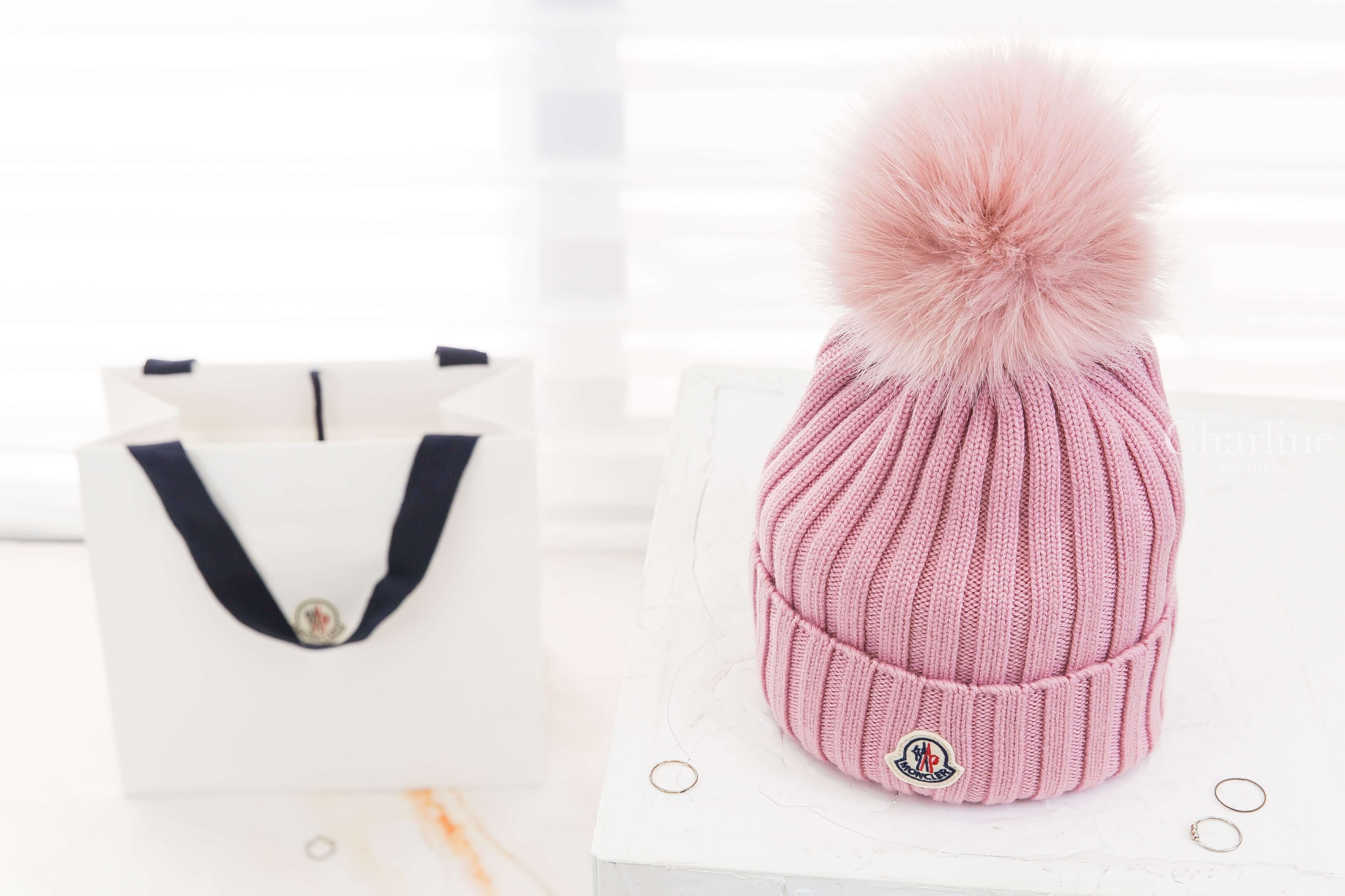 Moncler Wool Beanie With Pom Pom 粉色毛球刺繡Logo羊毛針織毛帽