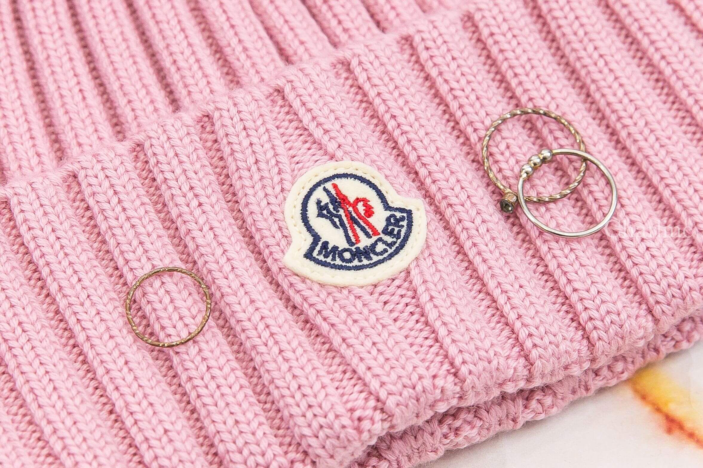 Moncler Wool Beanie With Pom Pom 粉色毛球刺繡Logo羊毛針織毛帽