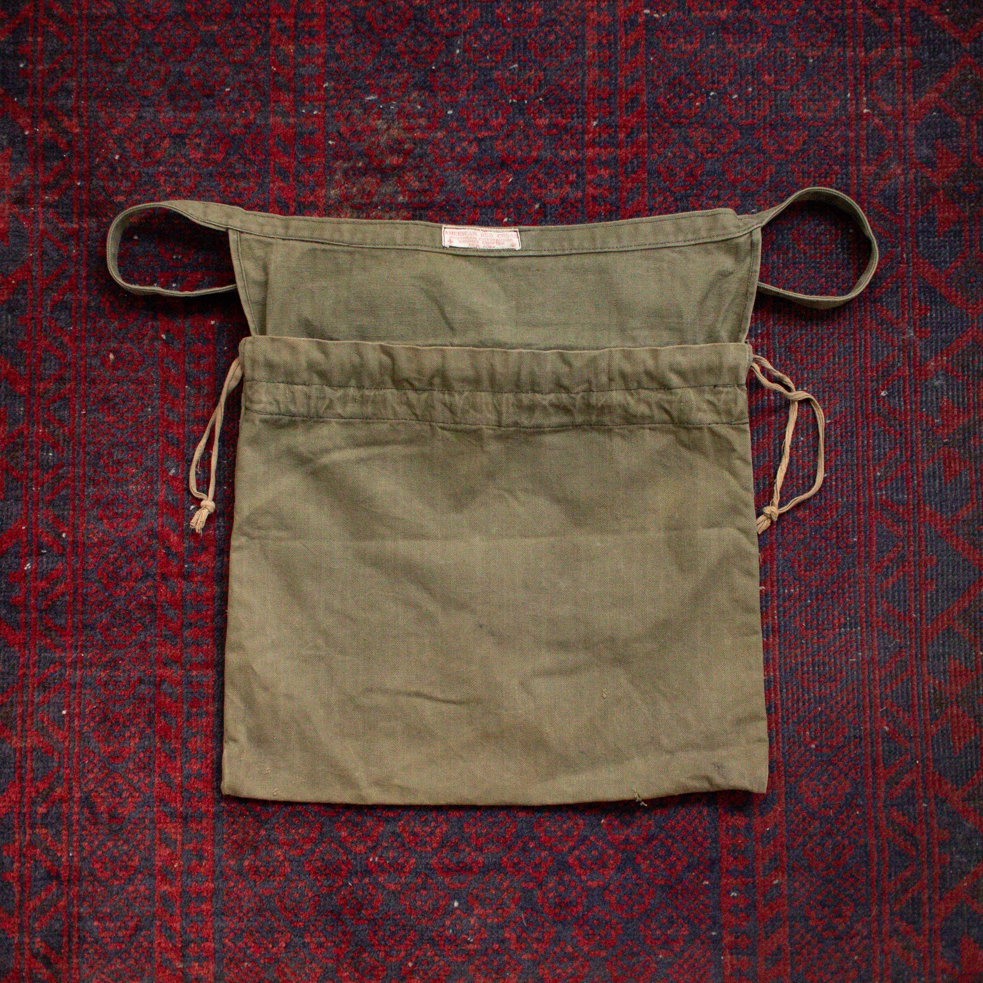 40S US ARMY RED CROSS HBT APRON BAG 美軍 二戰 人字紋 圍裙 側背包 A