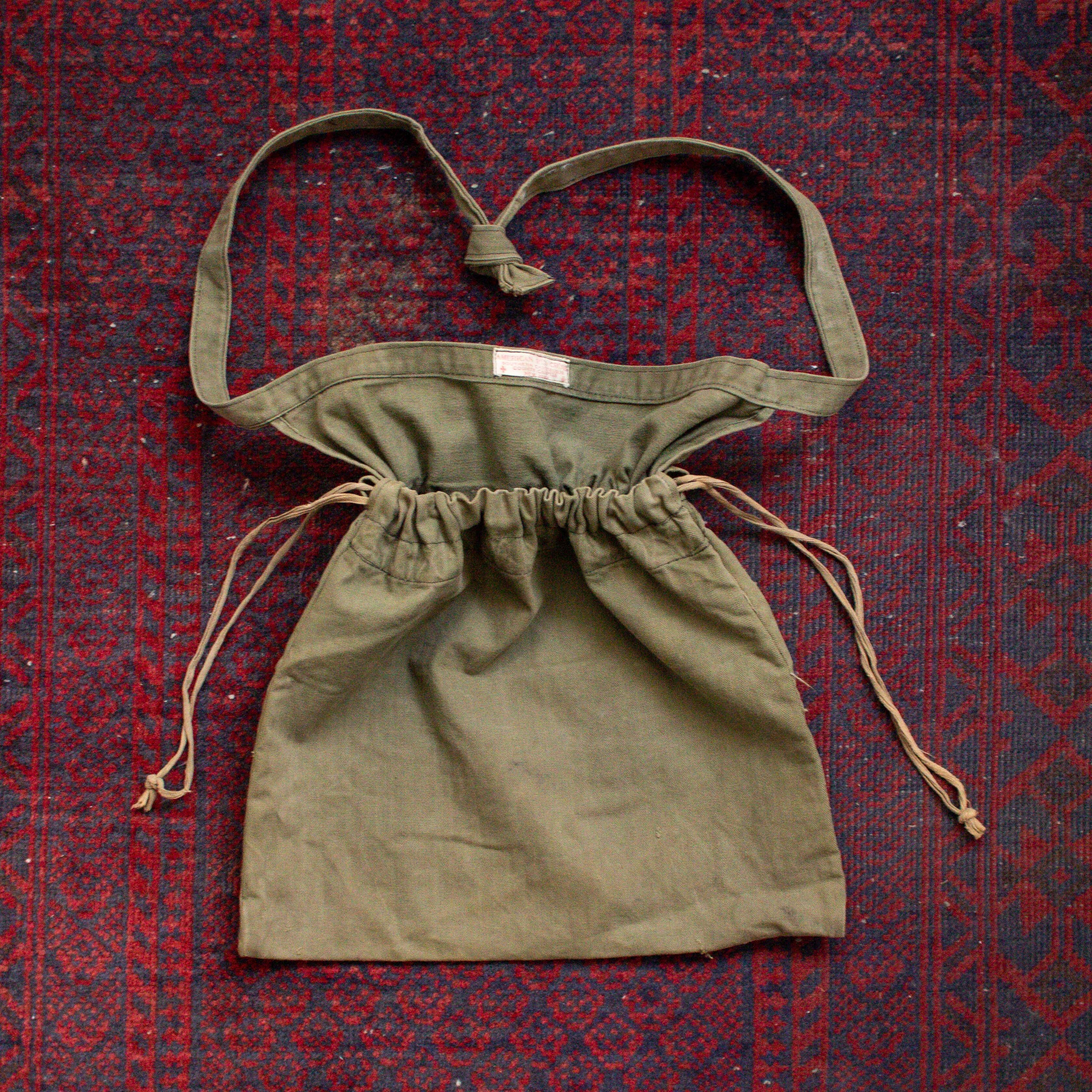 40S US ARMY RED CROSS HBT APRON BAG 美軍 二戰 人字紋 圍裙 側背包 A