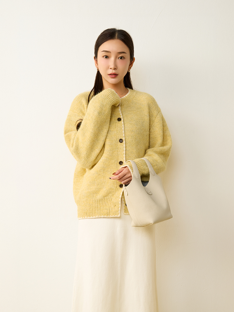 QQ撞色排釦針織外套（9%羊毛)