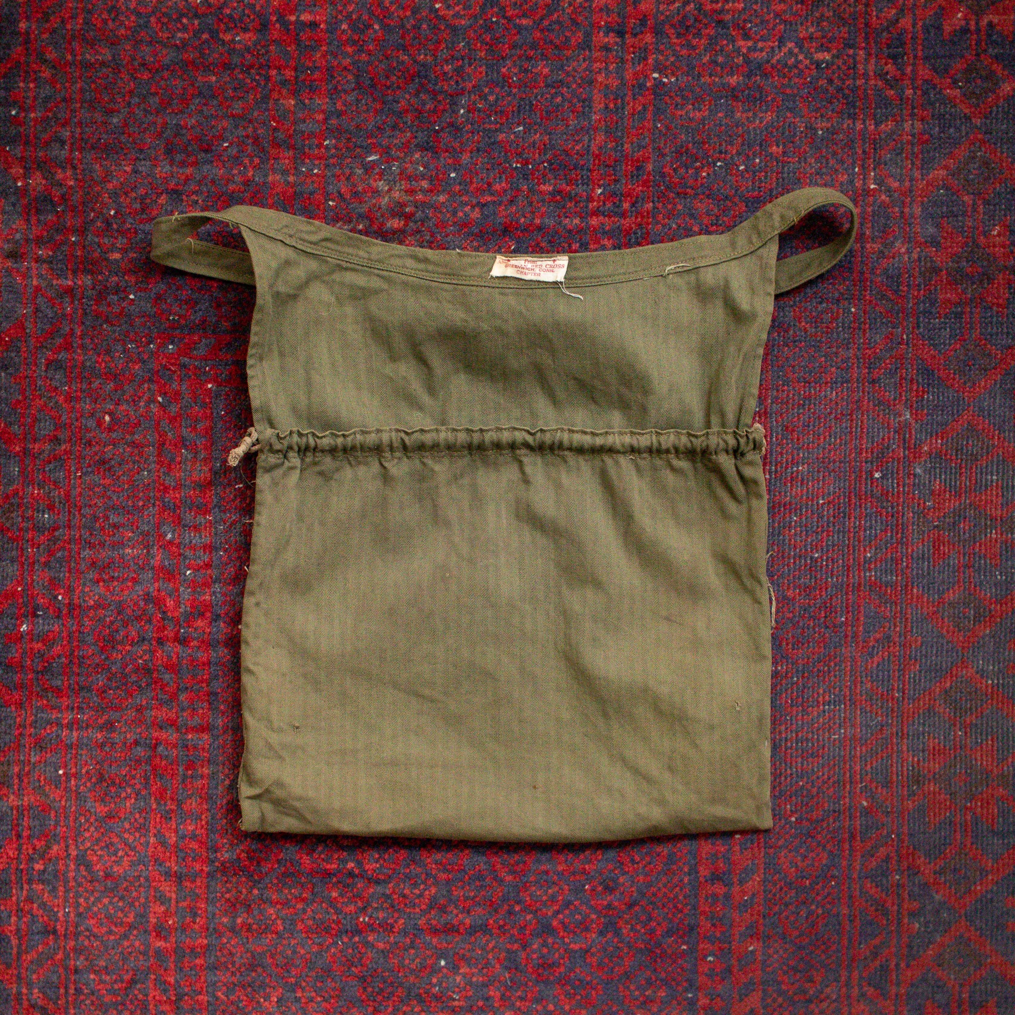 40S US ARMY RED CROSS HBT APRON BAG 美軍 二戰 人字紋 圍裙 側背包 B