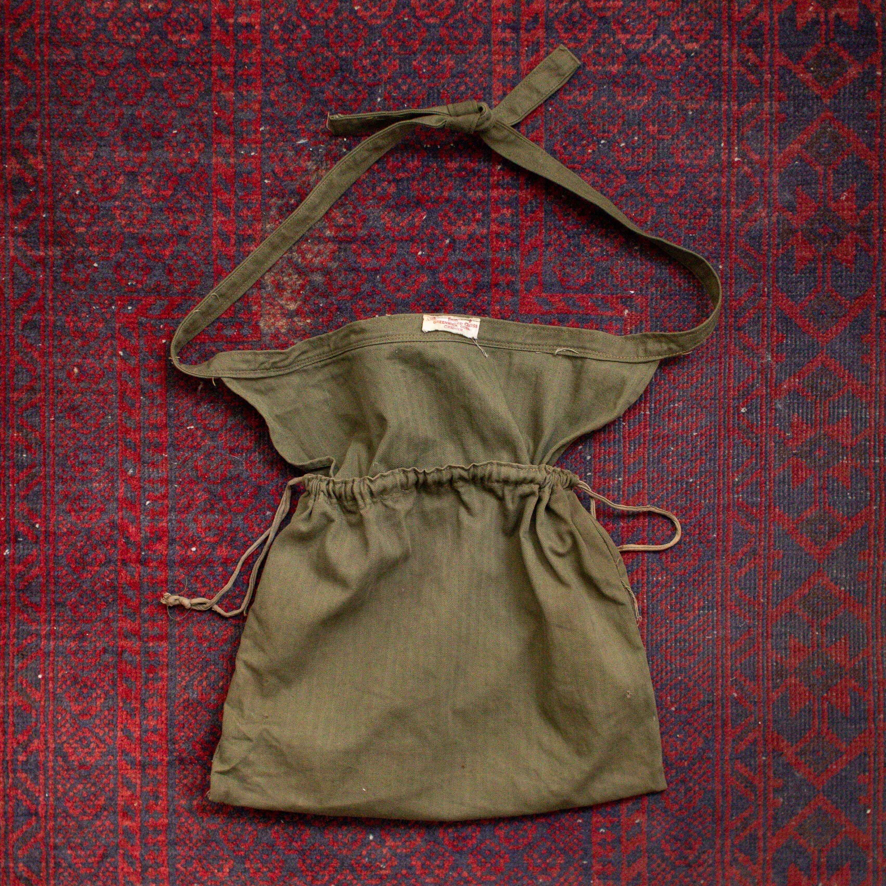 40S US ARMY RED CROSS HBT APRON BAG 美軍 二戰 人字紋 圍裙 側背包 B