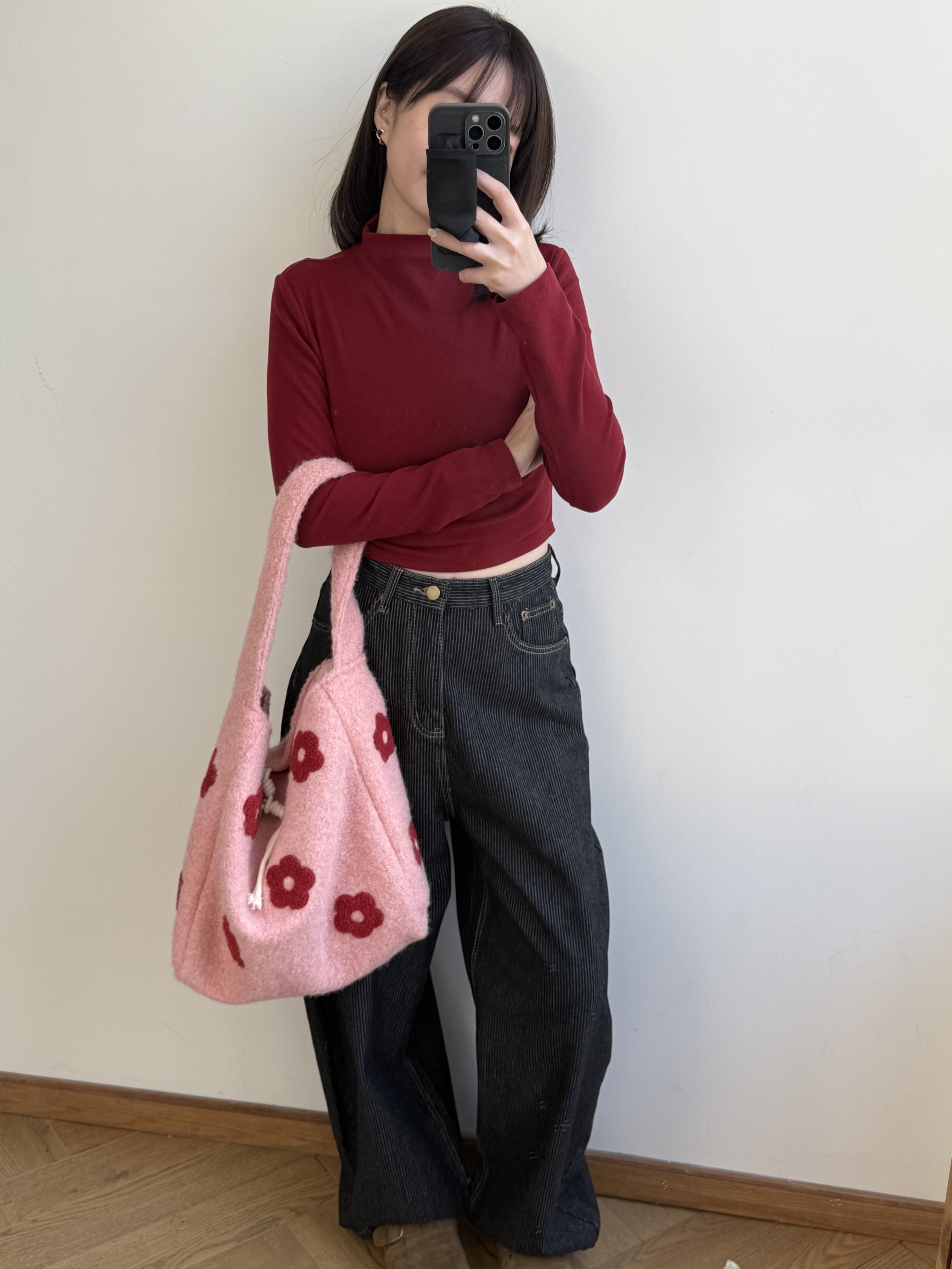 短版小立領磨毛上衣