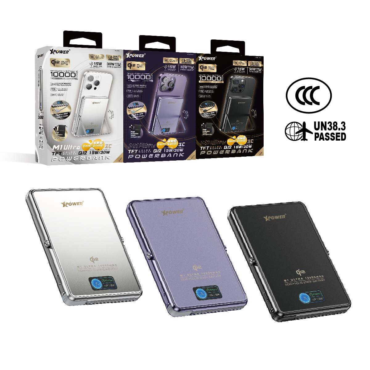 (預售產品)(3C認證)XPower M1 Ultra半固態3C版TFT 彩屏顯示 QI2 Magcharge 10000mAh磁吸行動電源