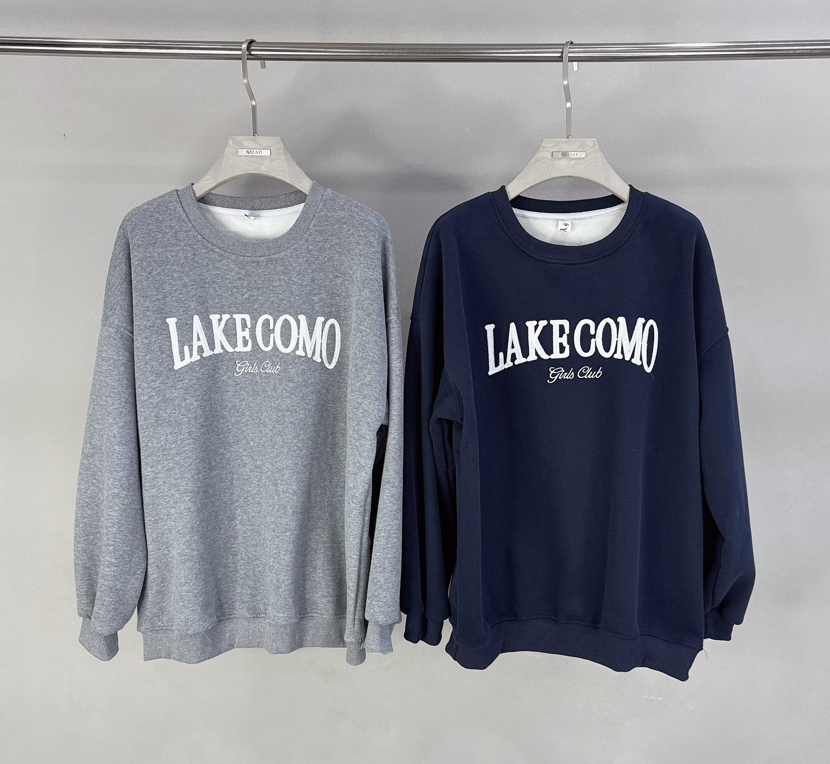 英文LAKECOMO刺繡刷毛棉質衣